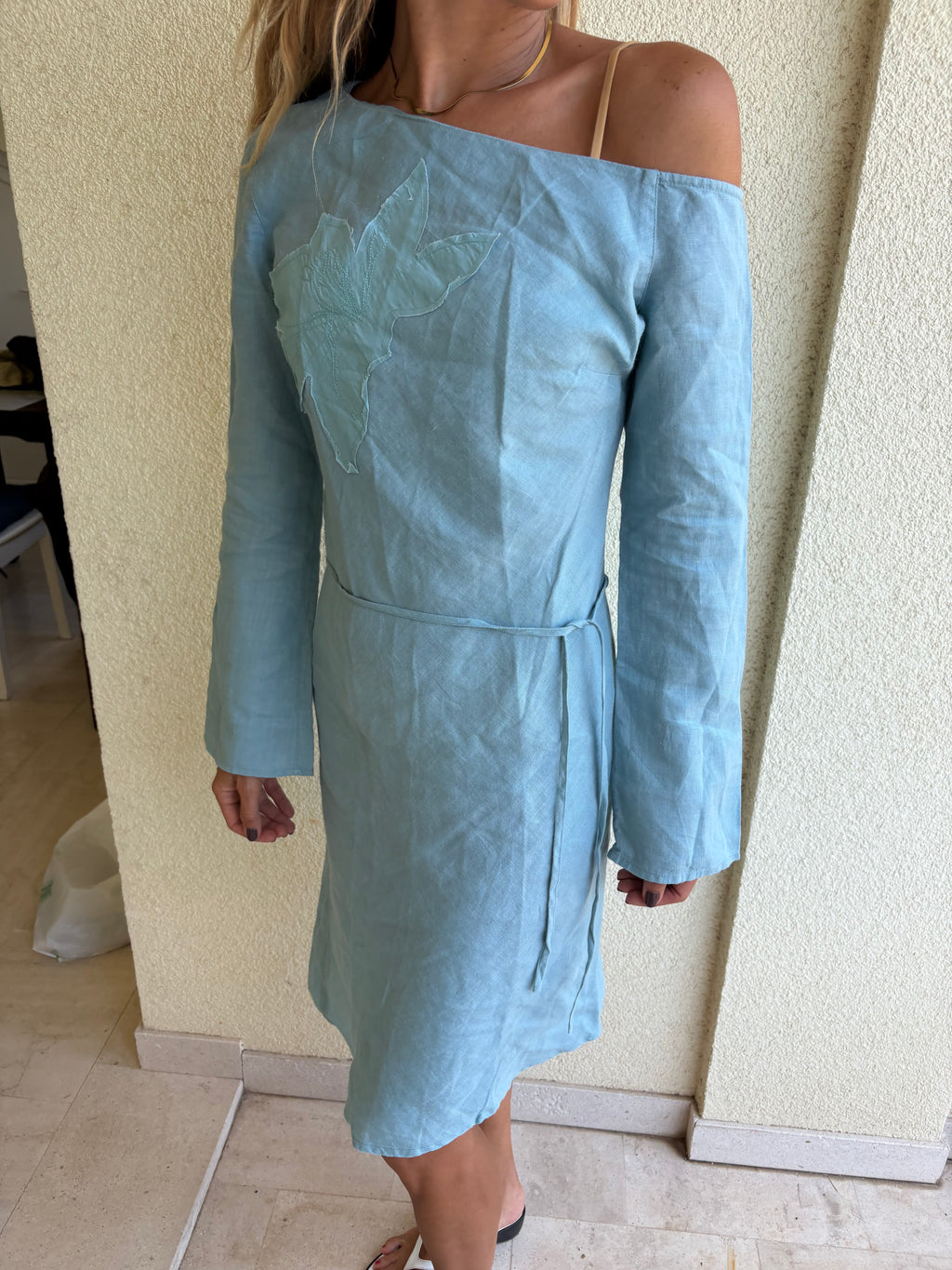 Lightblue linen assymetrical dress