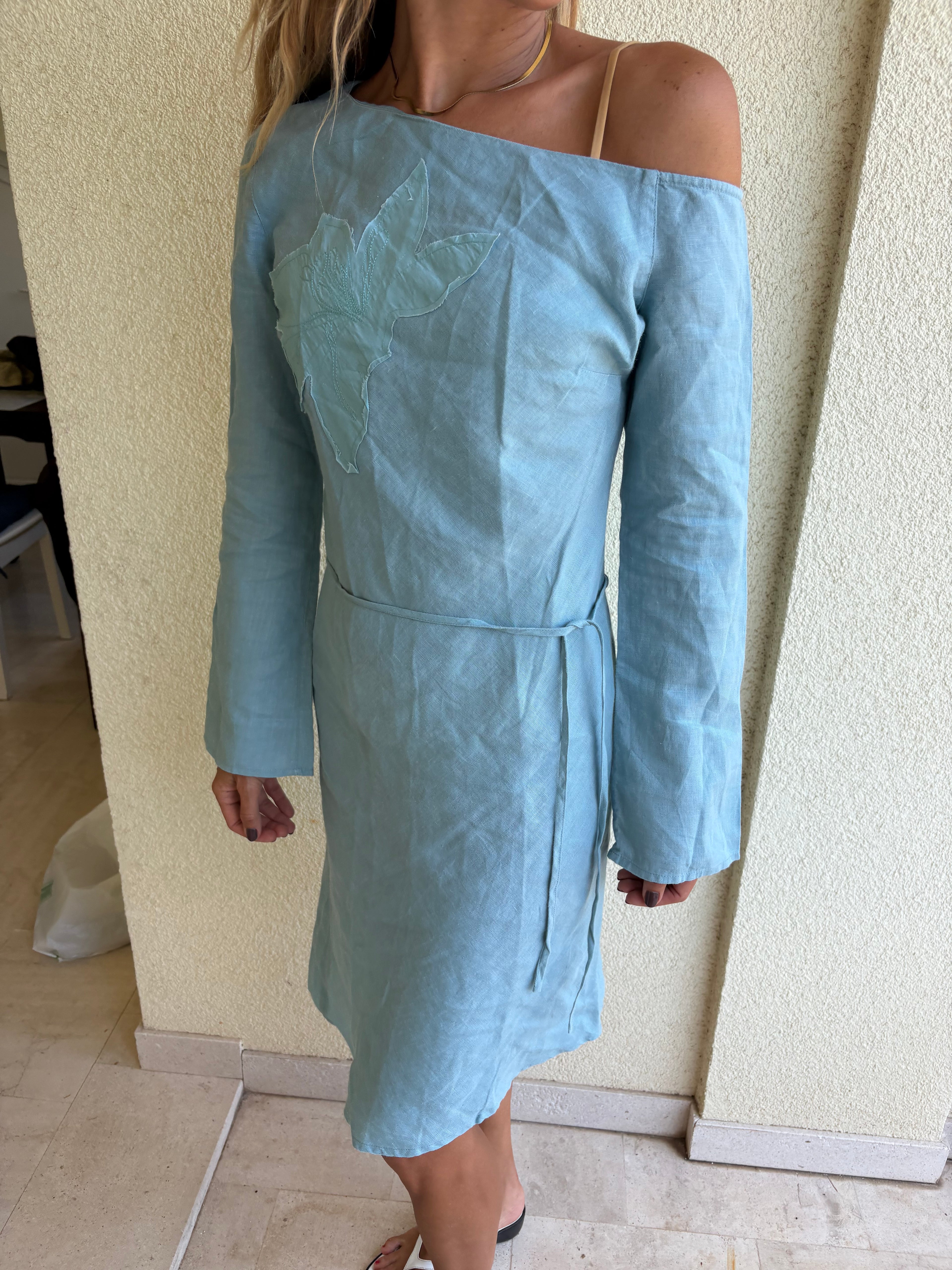 Lightblue linen assymetrical dress
