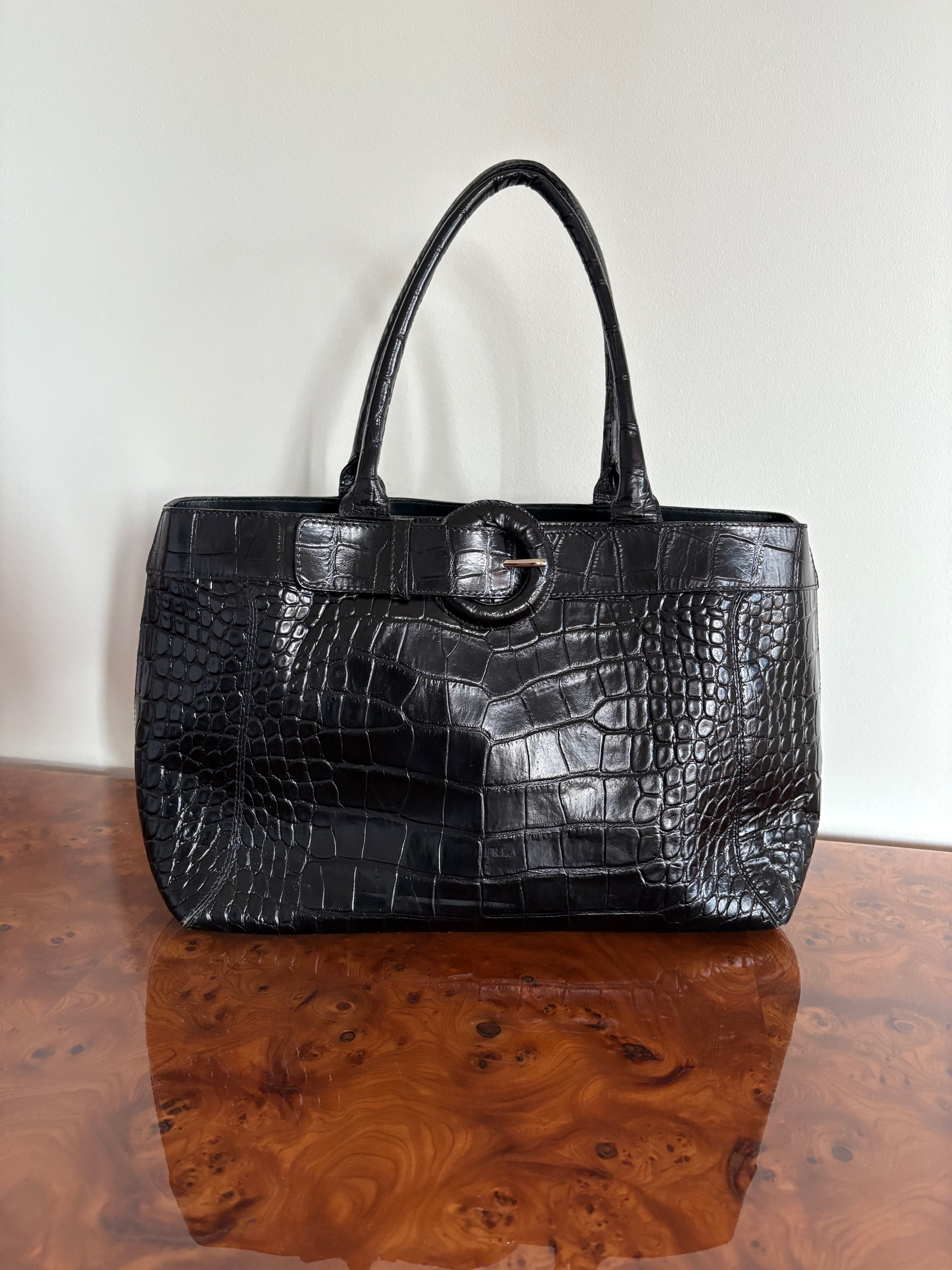 Furla Crocodile Embossed Leather Bag