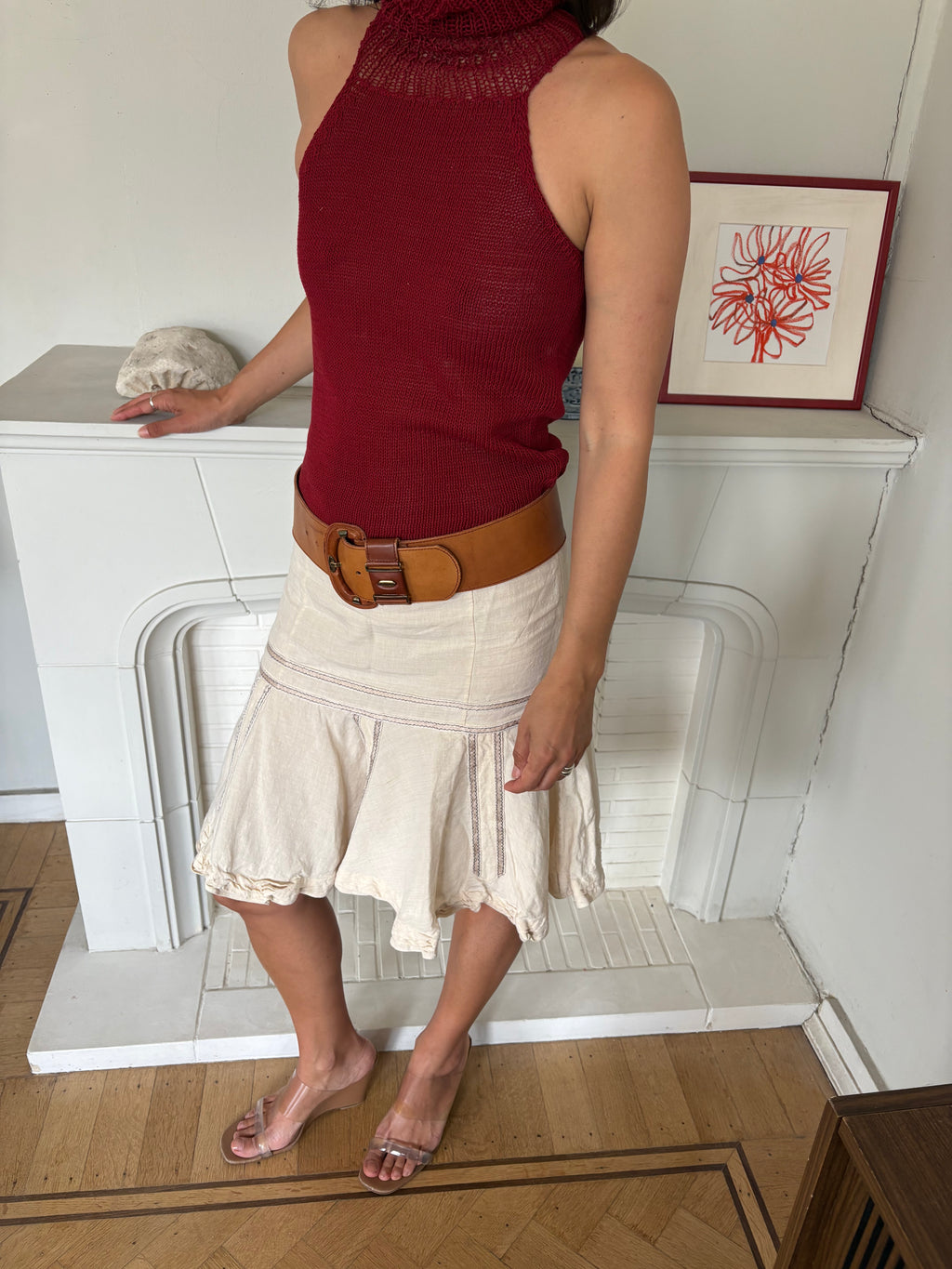 Vintage knitted cotton burgundy top