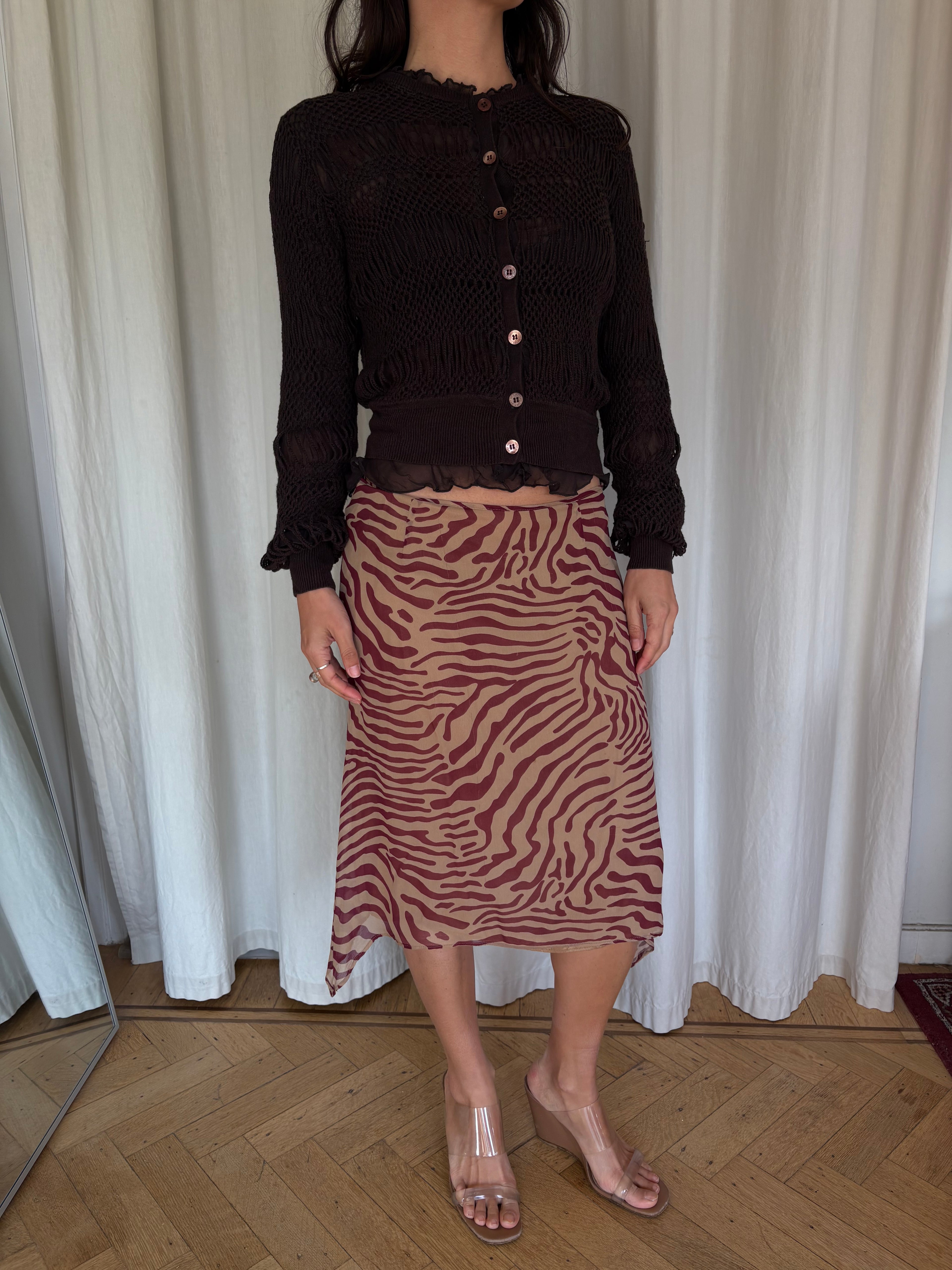 Chocolate crochet and silk cardigan jacket