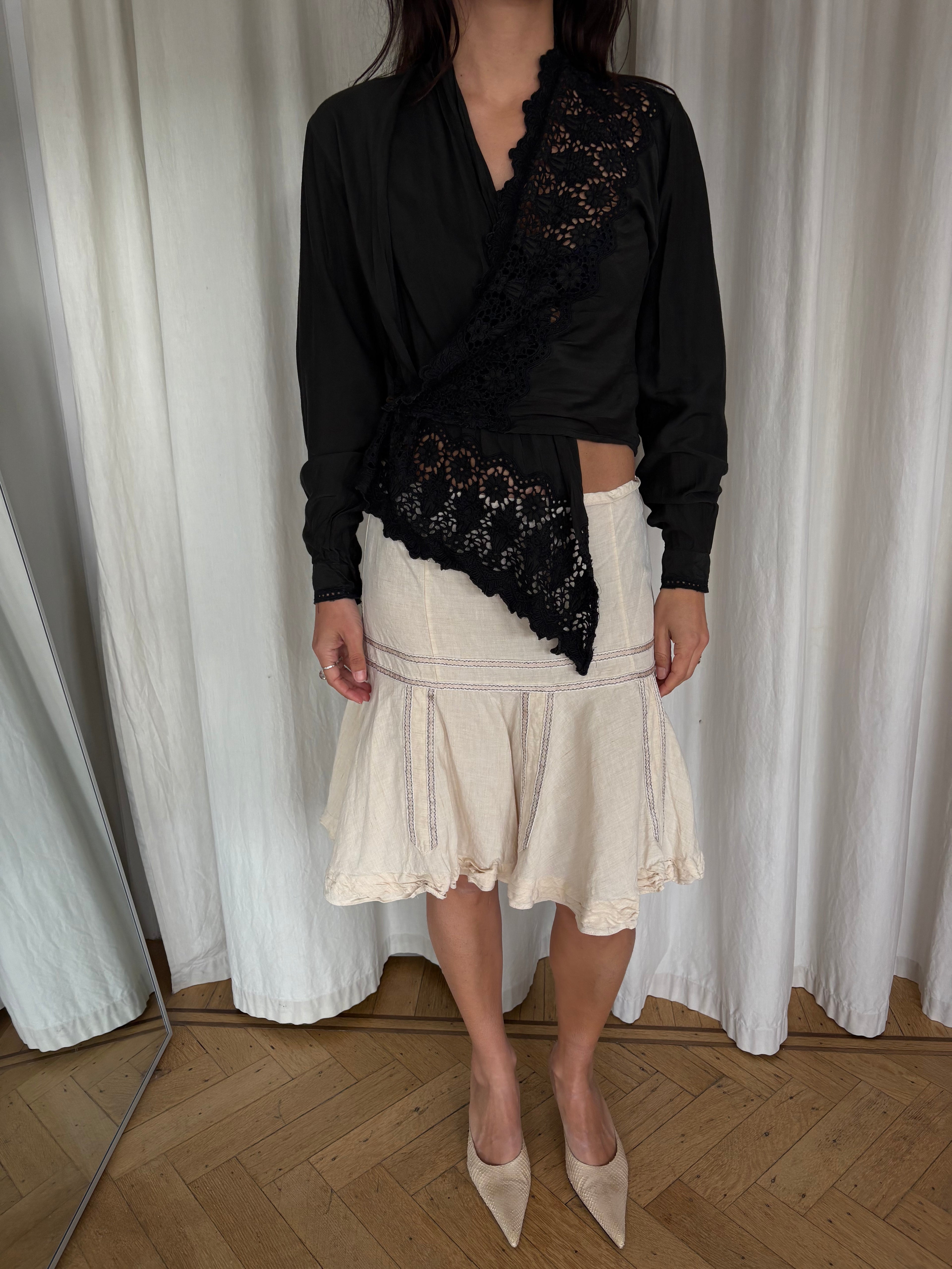 Vintage black silk blend lace blouse