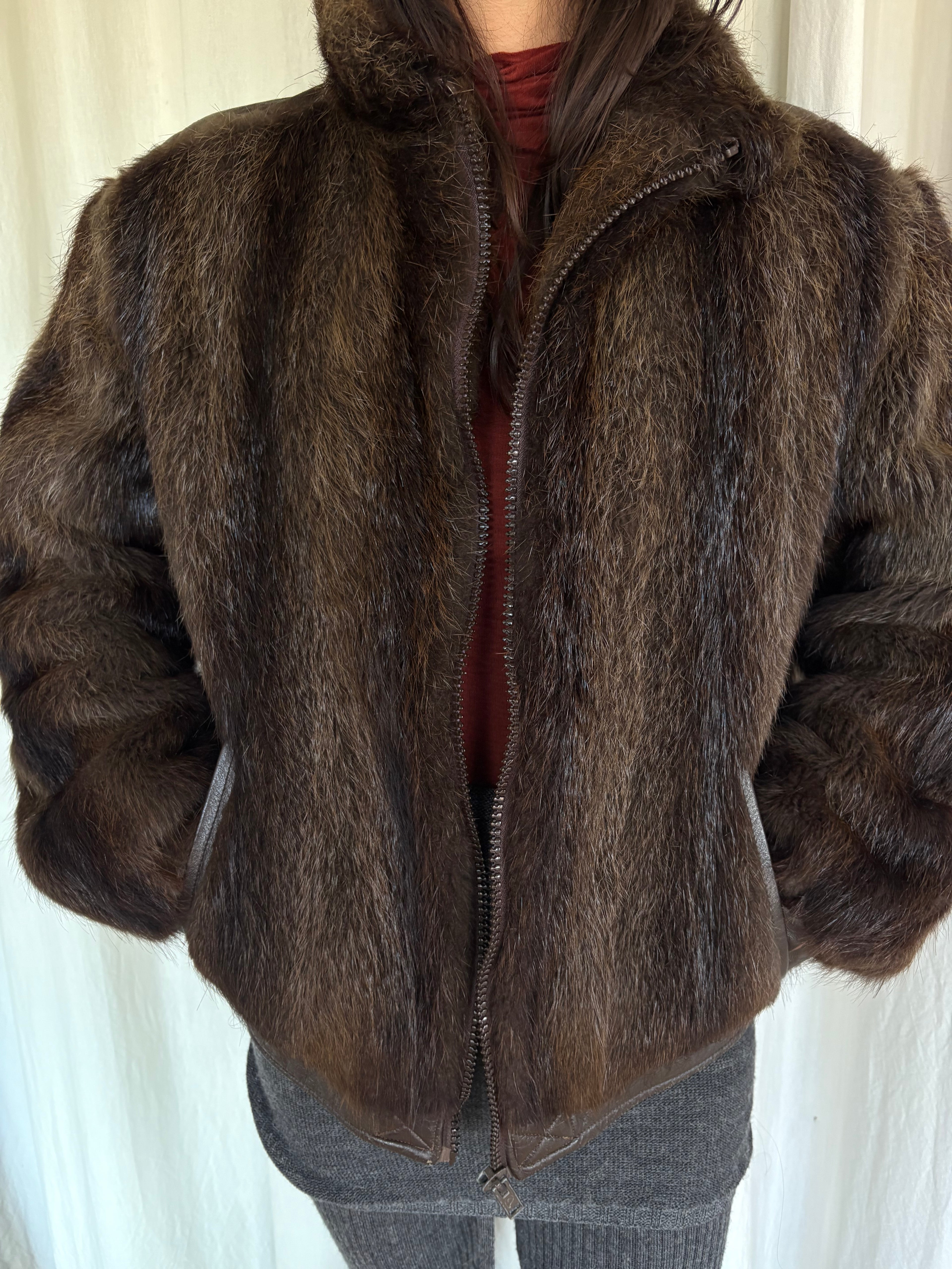Fur bomber coat