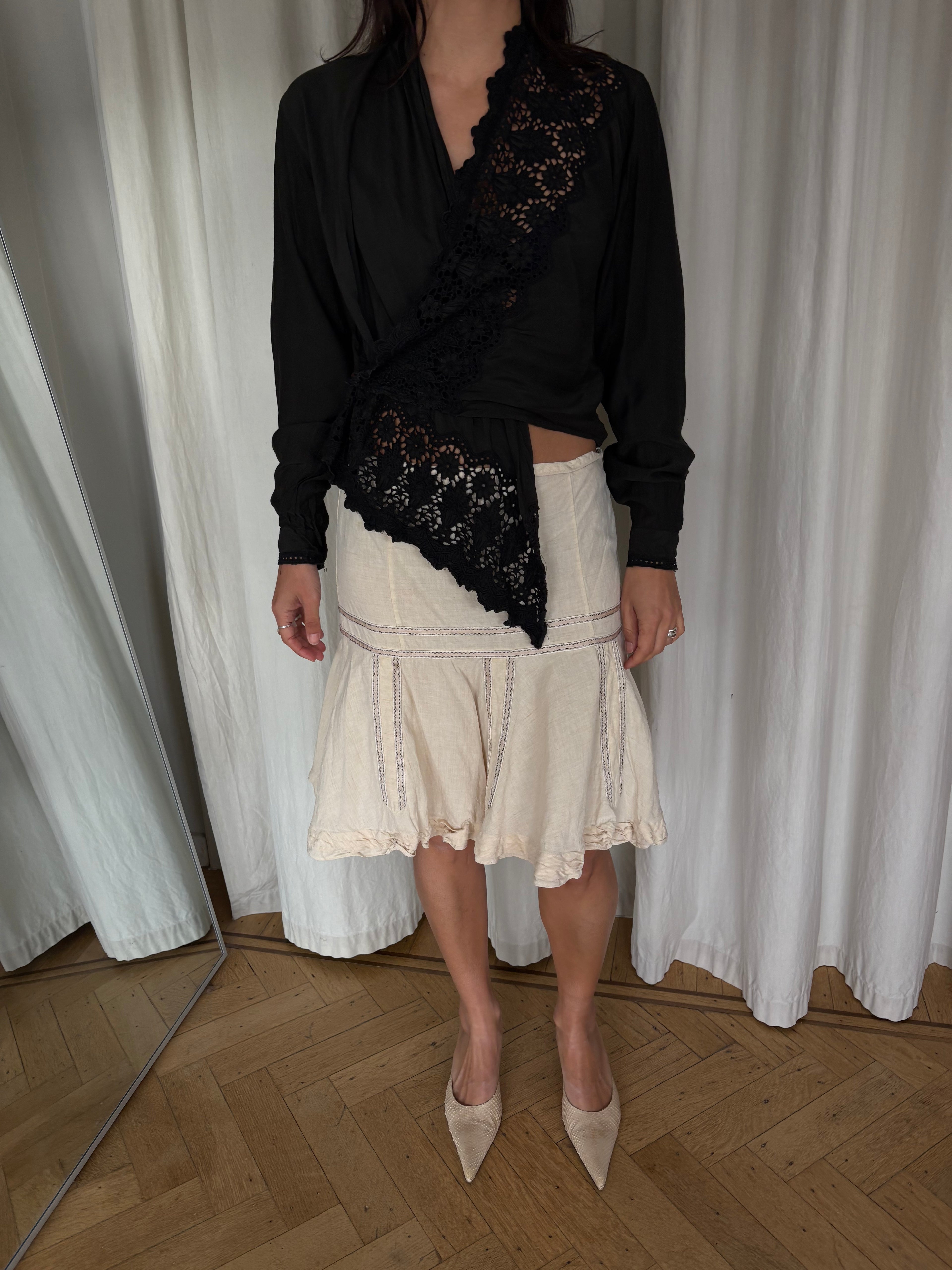 Vintage black silk blend lace blouse