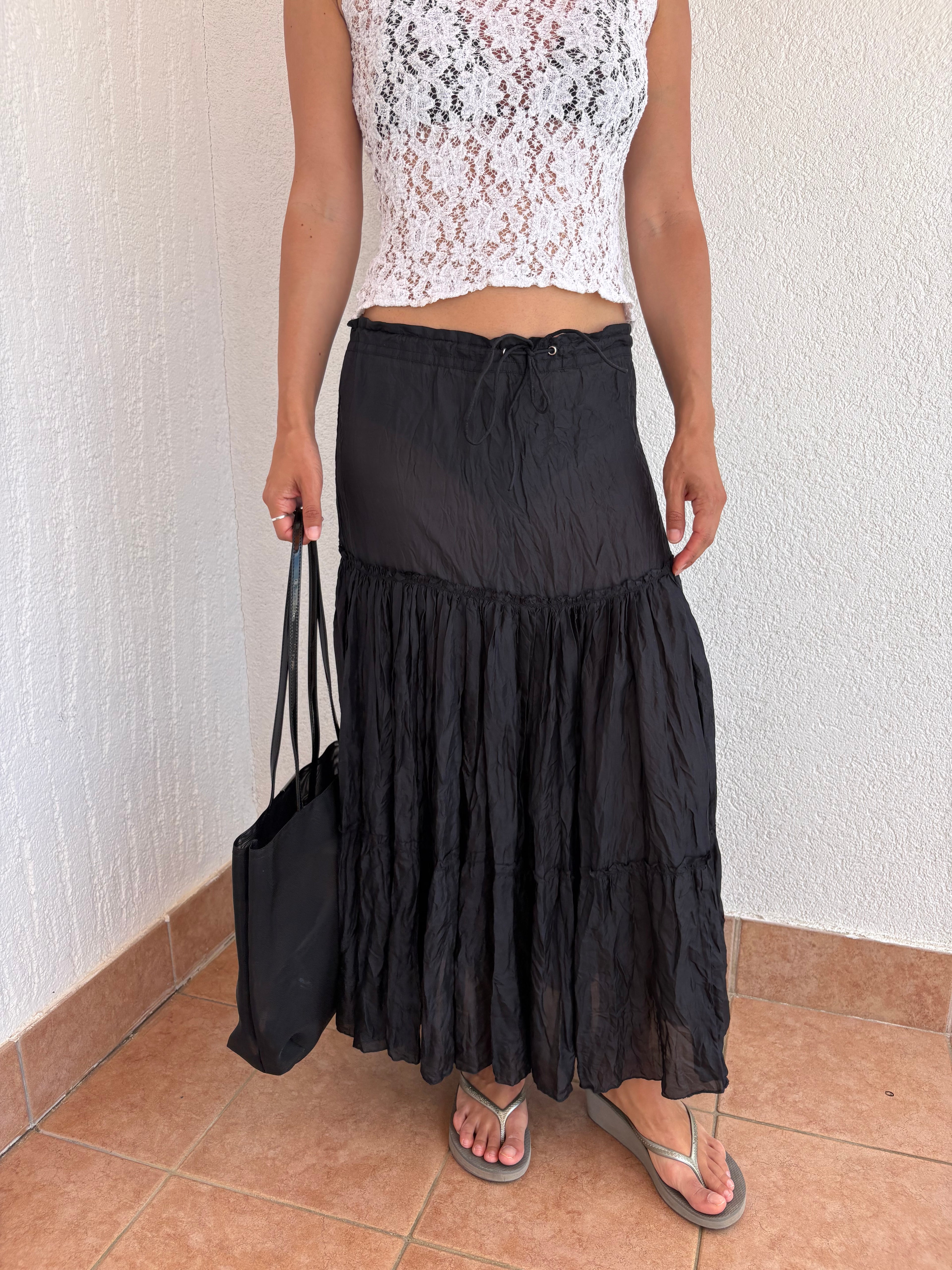 Long silk crinkled skirt