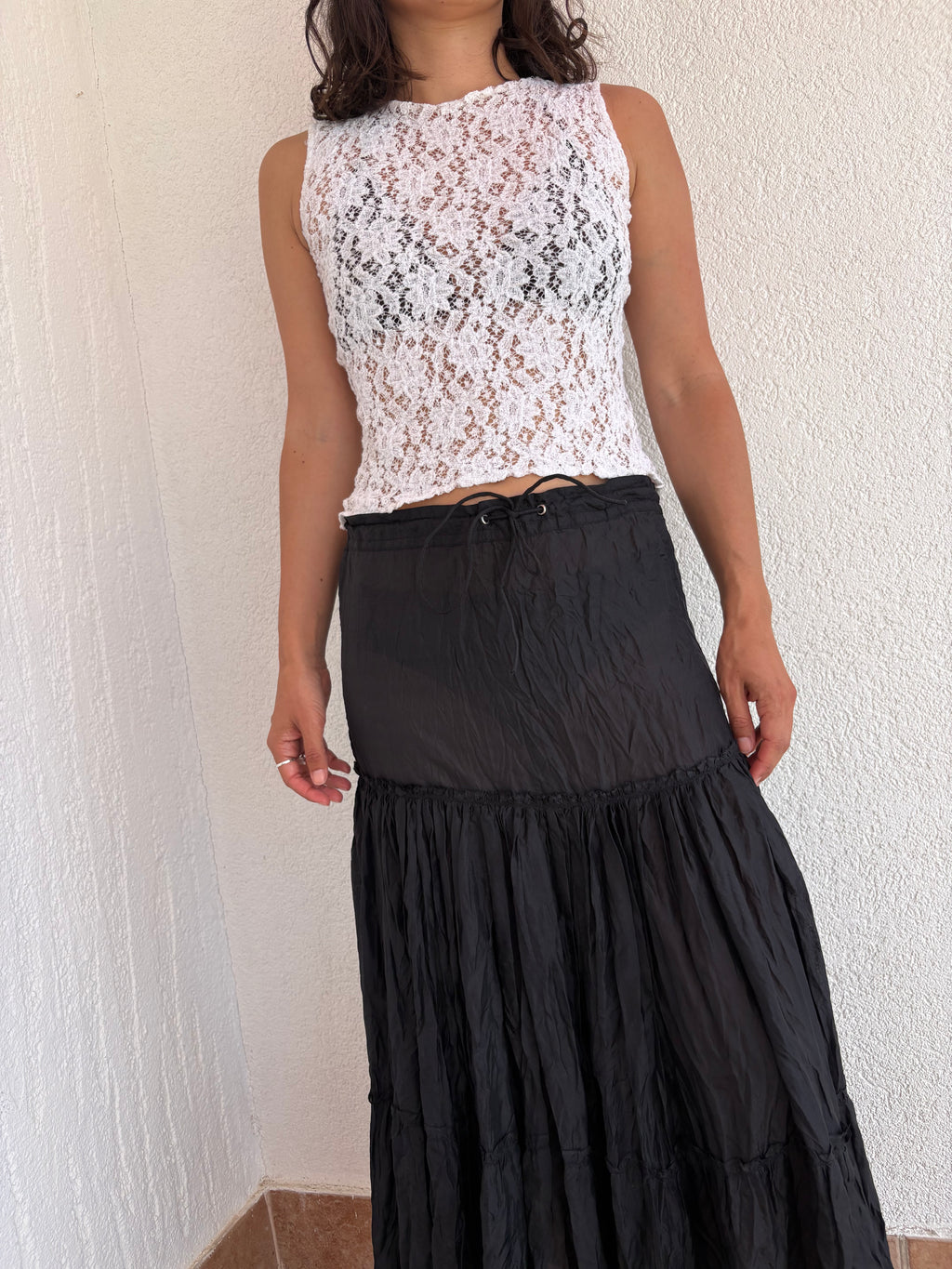 Long silk crinkled skirt