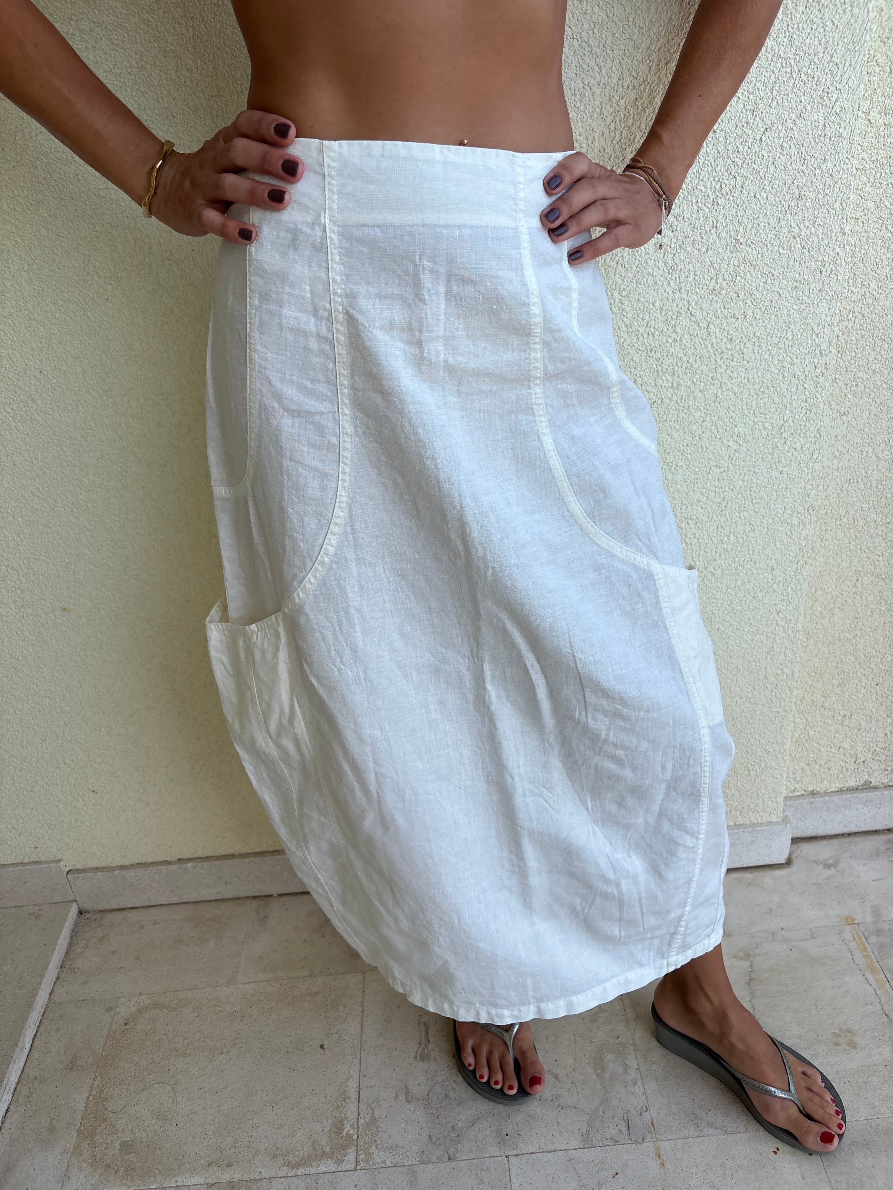Linen pocket cream cargo skirt