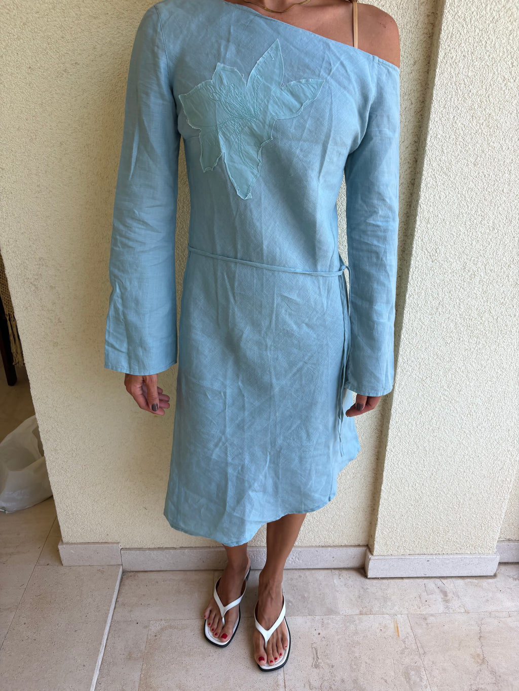 Lightblue linen assymetrical dress