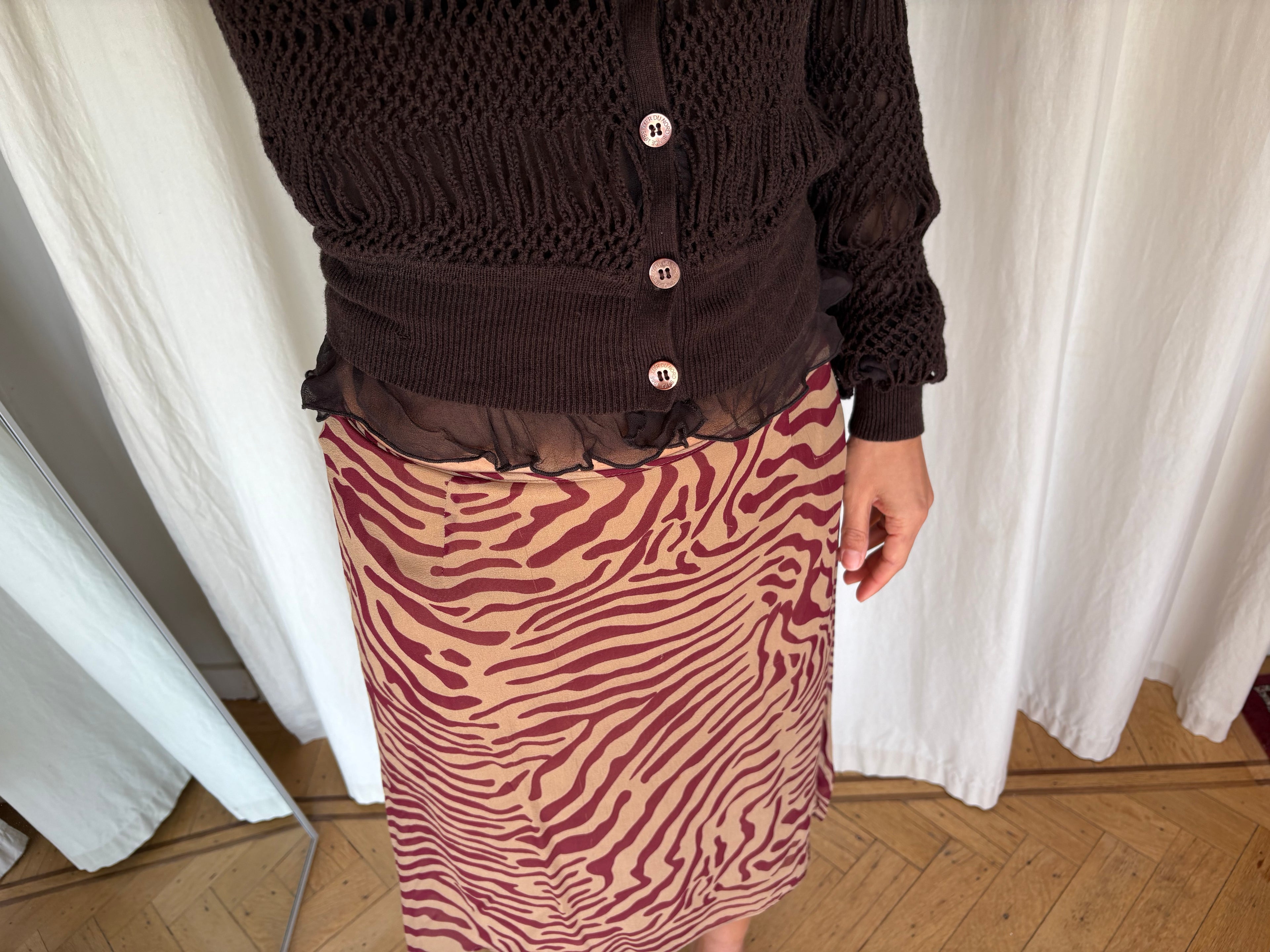 Chocolate crochet and silk cardigan jacket
