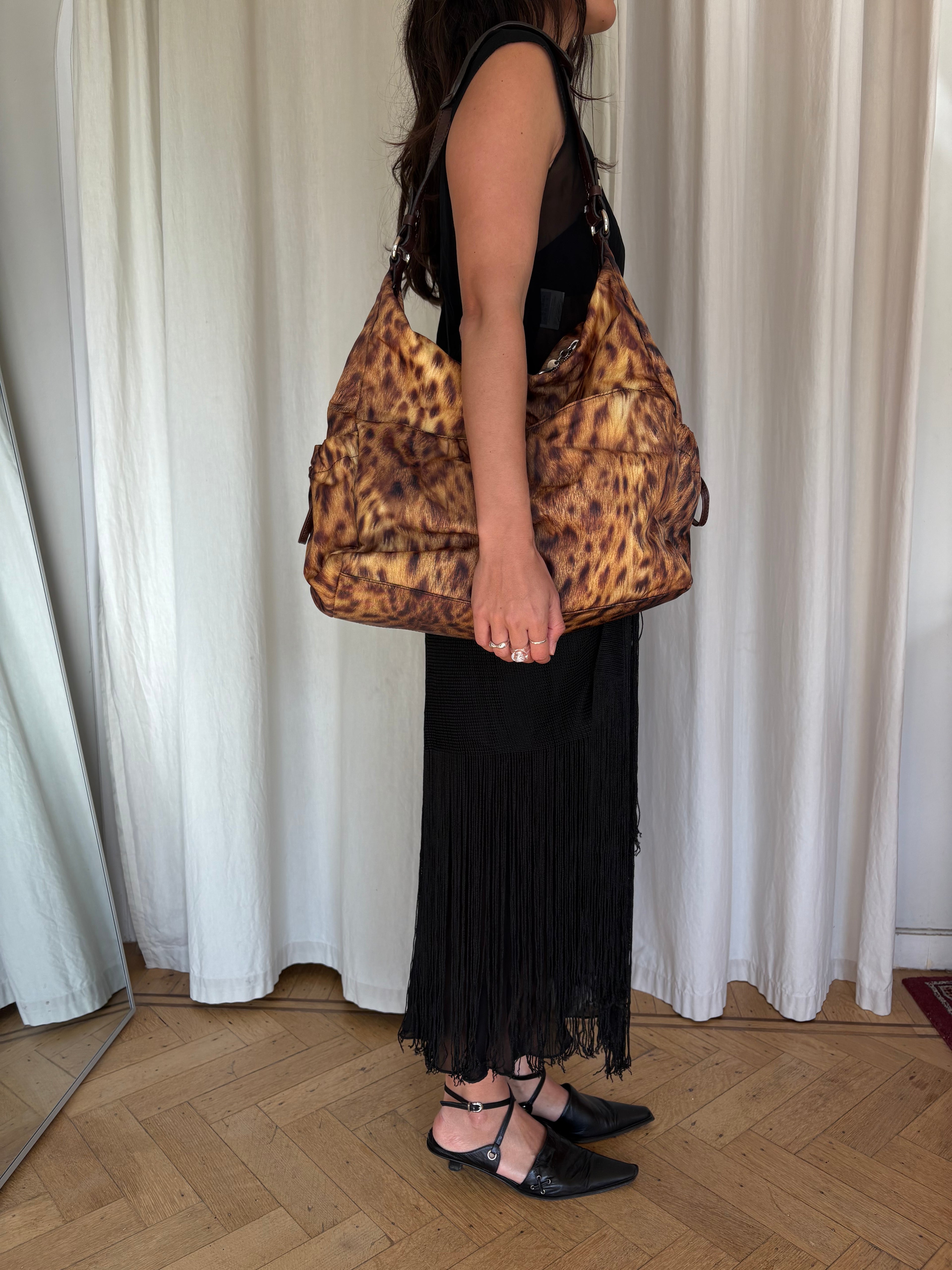 Francesco Biasia leopard fabric large bag