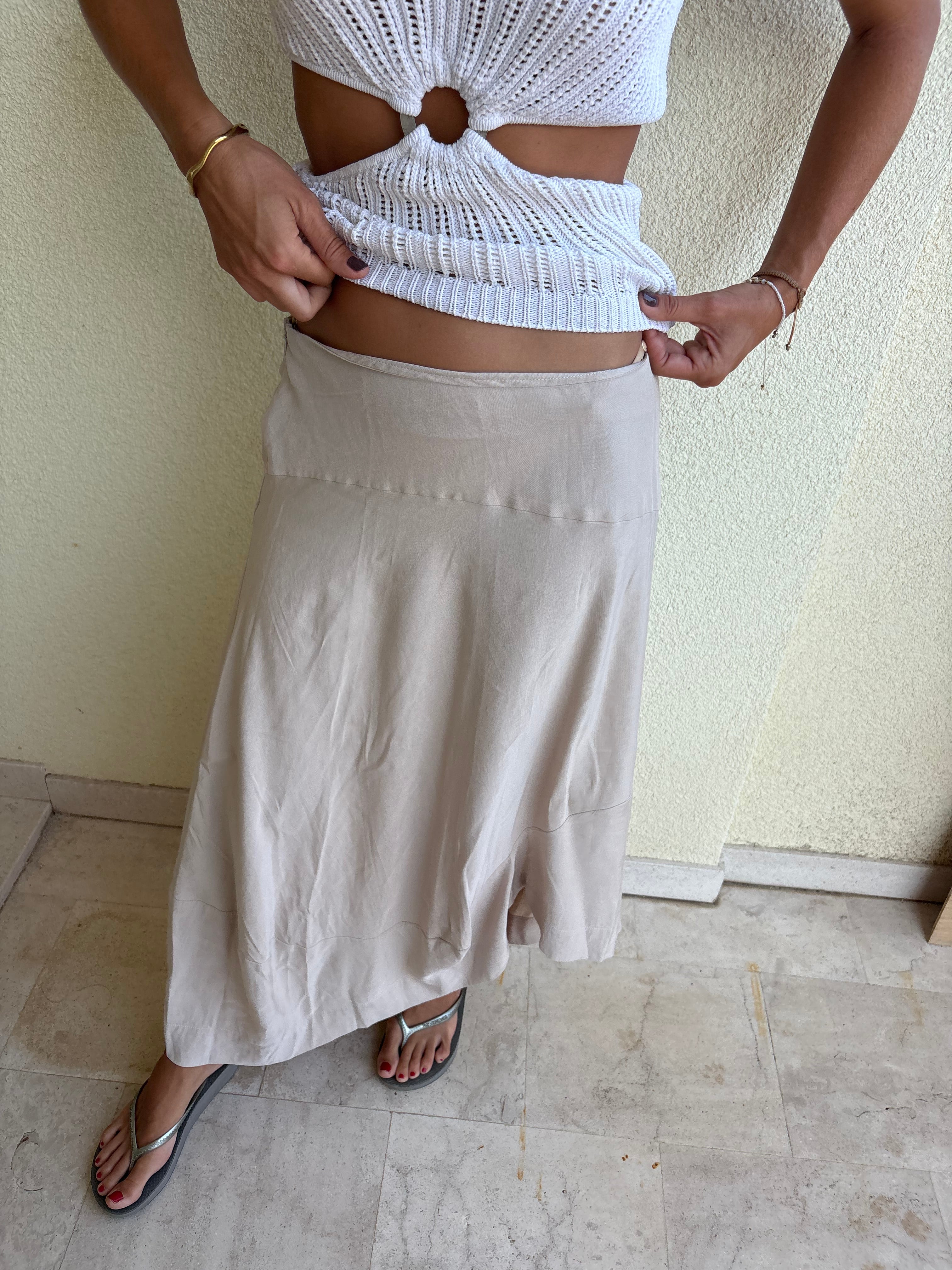 Linen blend long assymetric skirt
