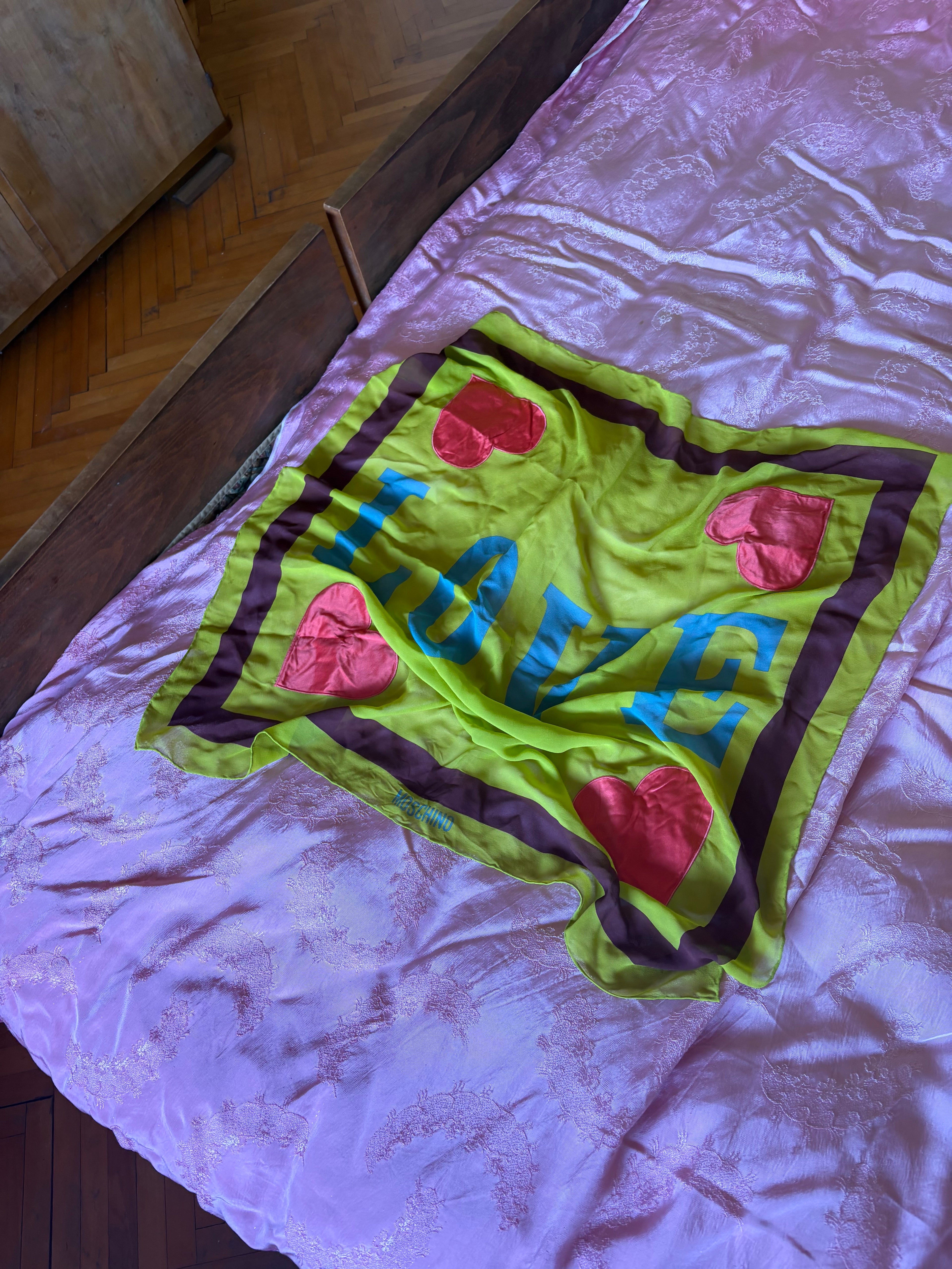 Moschino green silk scarf