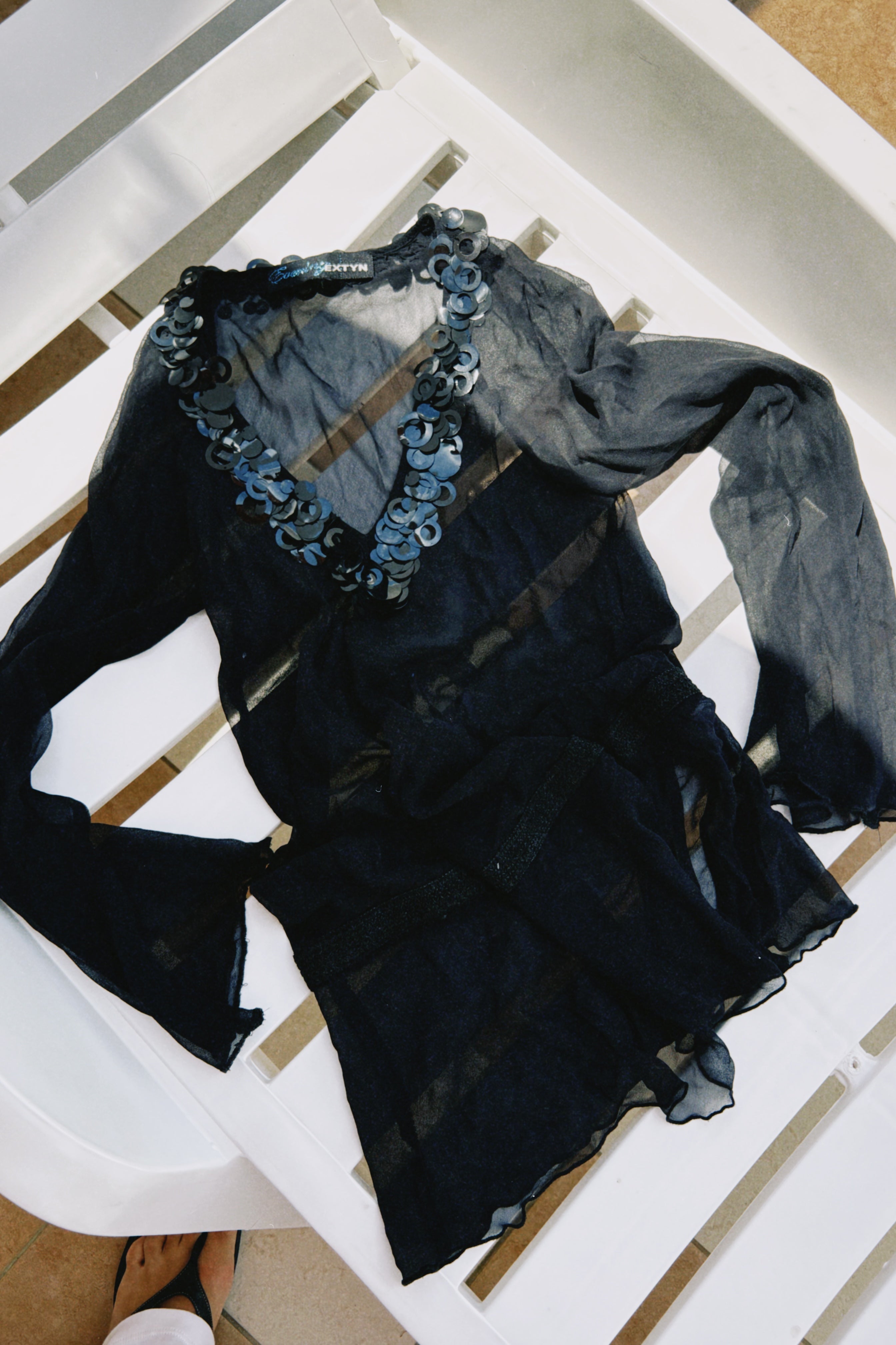 Silk chiffon tunic with sequined collar