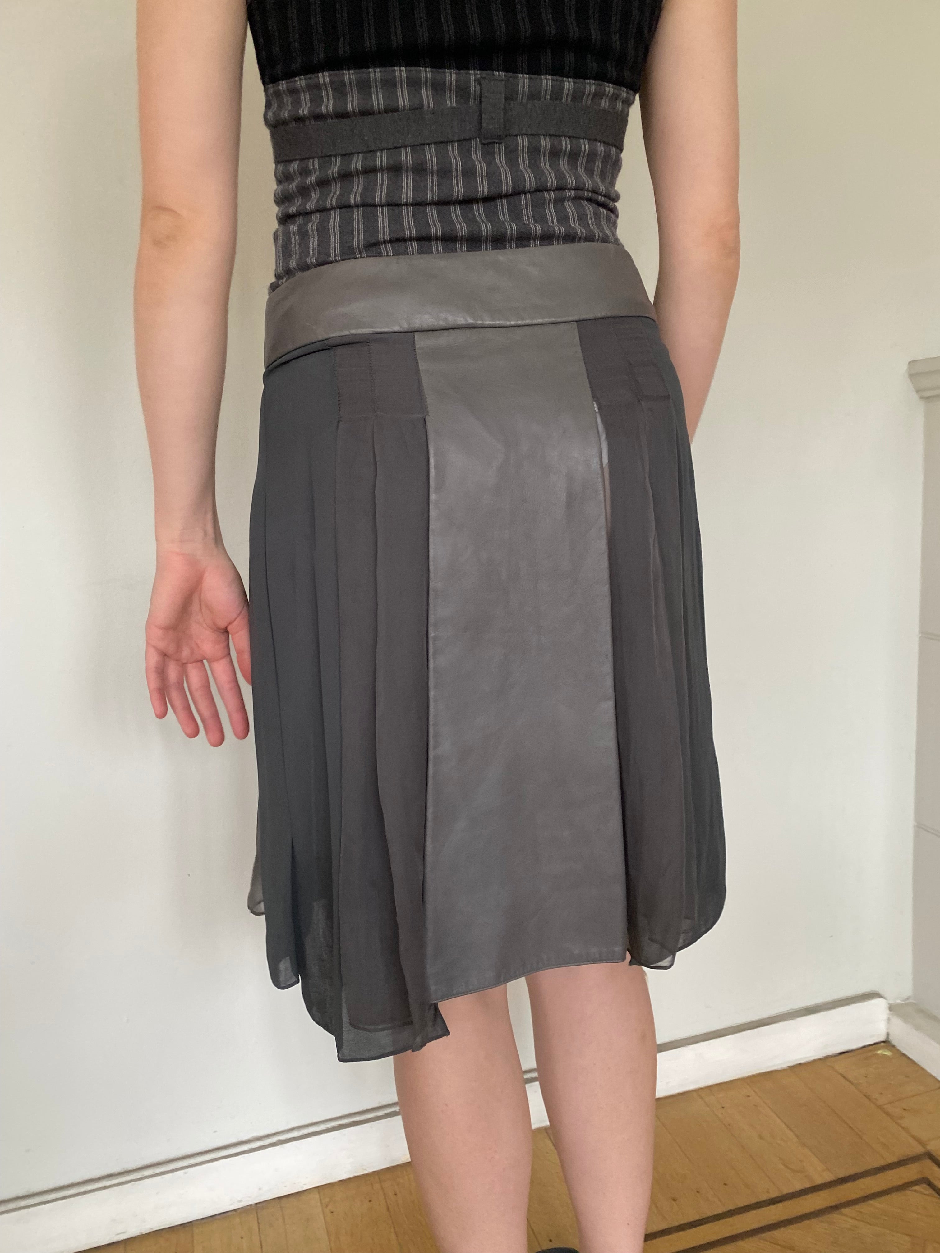 Guy Laroche leather and silk skirt