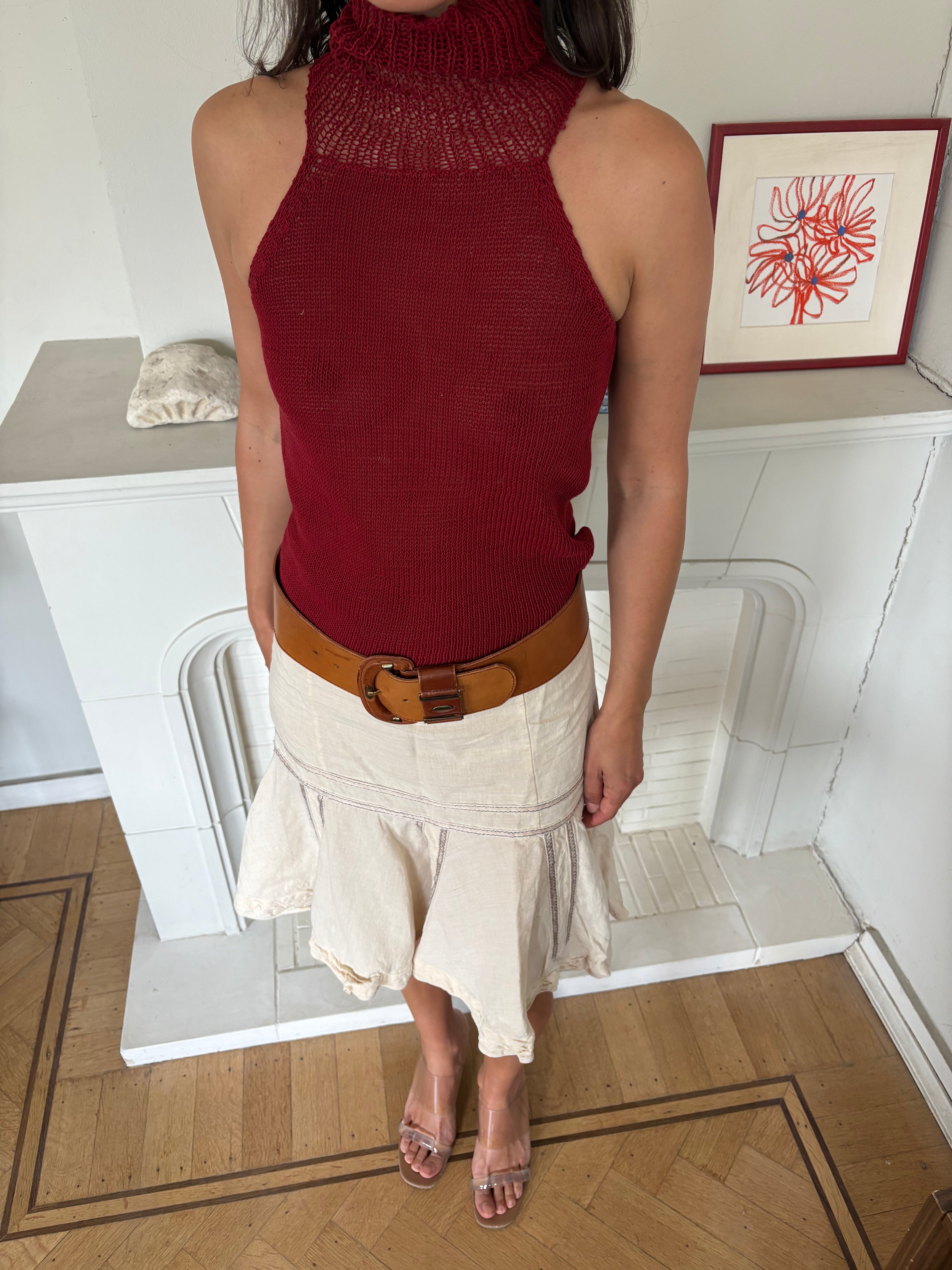 Vintage knitted cotton burgundy top