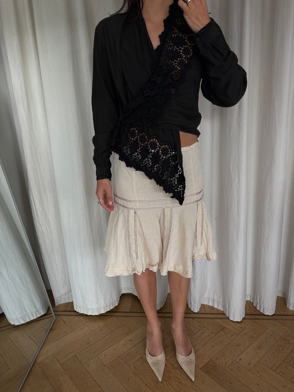 Vintage black silk blend lace blouse