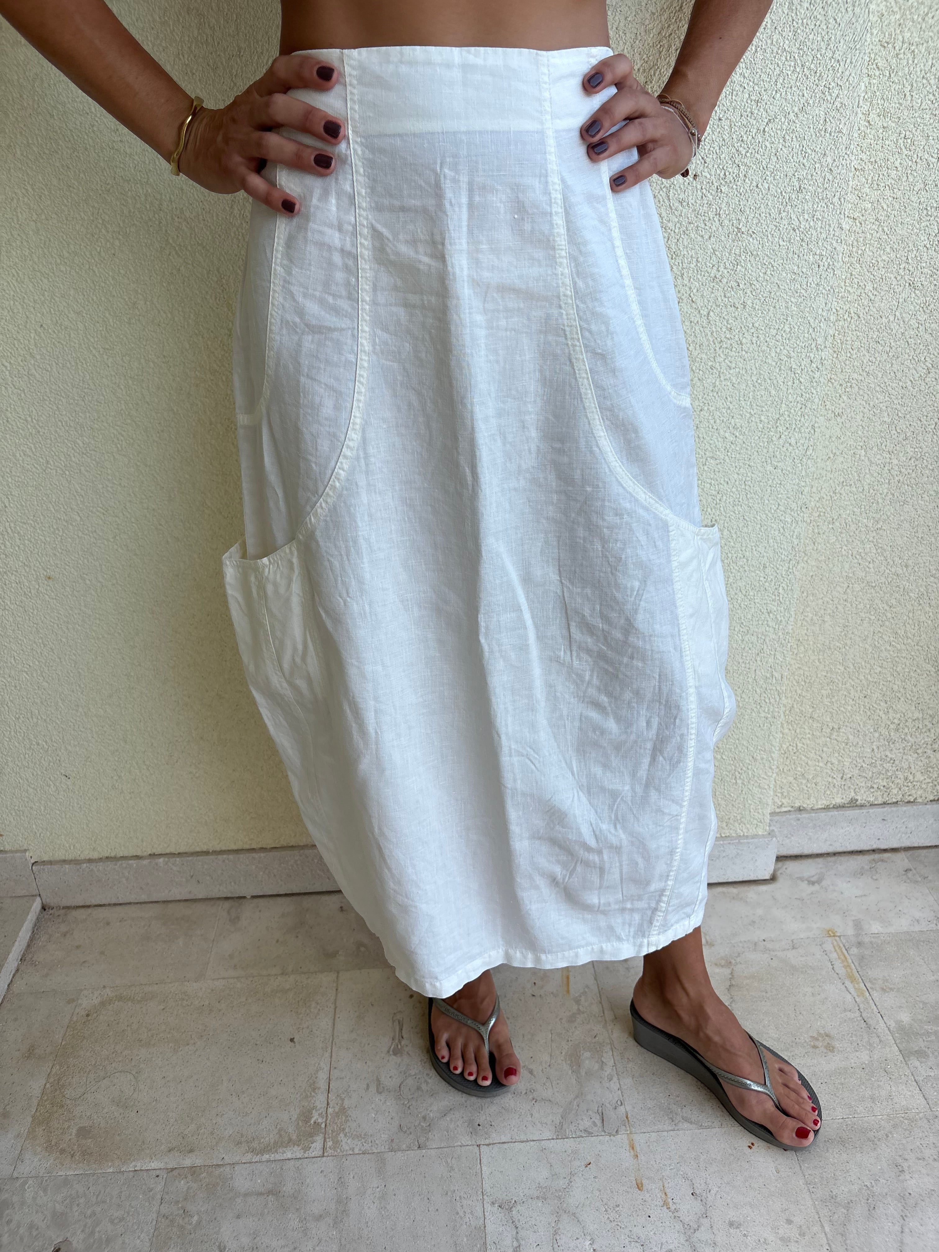 Linen pocket cream cargo skirt