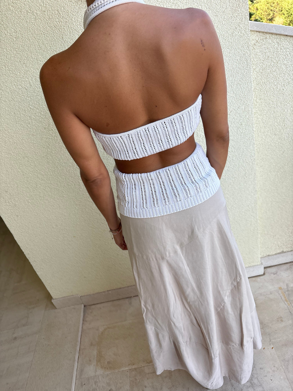 Linen blend long assymetric skirt