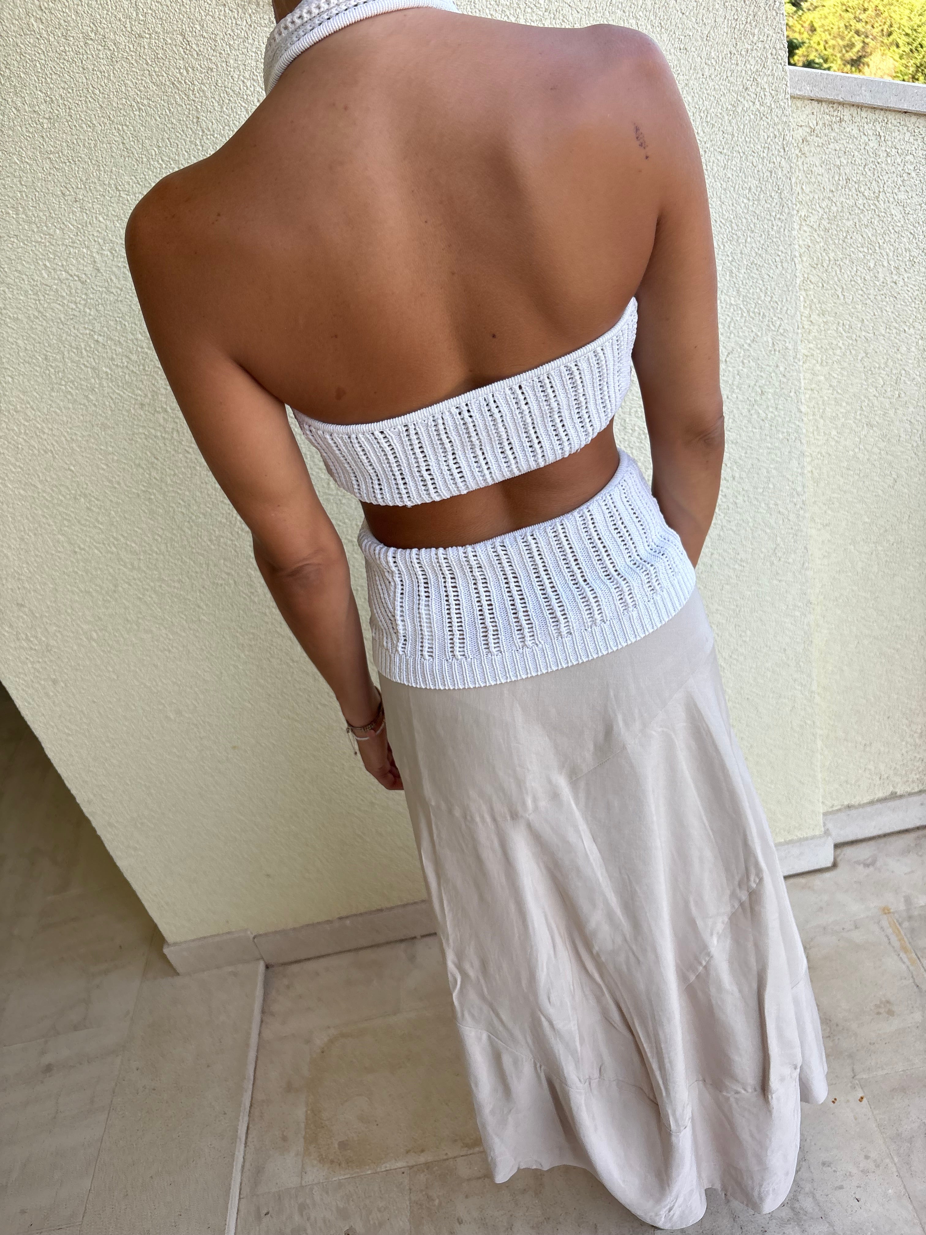 Linen blend long assymetric skirt