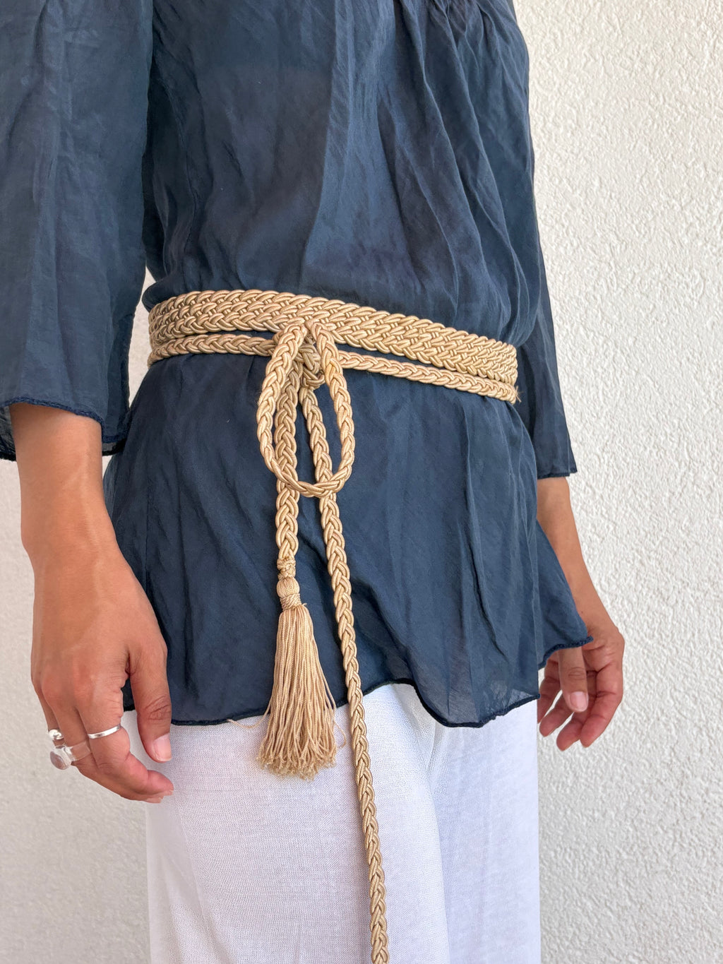 Beige tassel satin belt