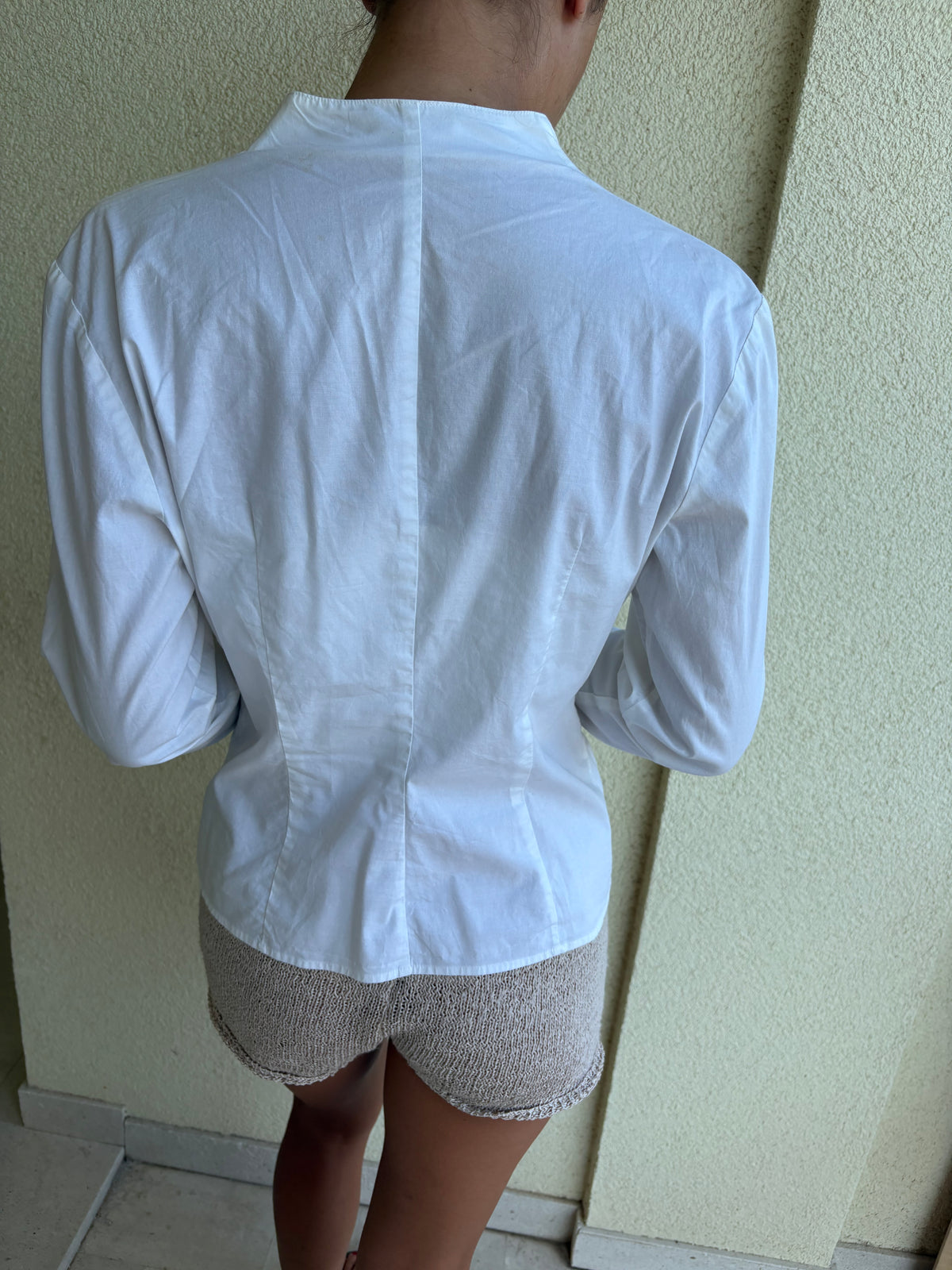 Embroided scalloped hem wrap blouse