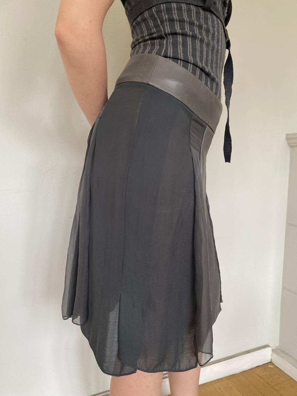 Guy Laroche leather and silk skirt