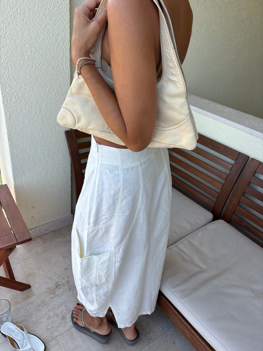 Linen pocket cream cargo skirt