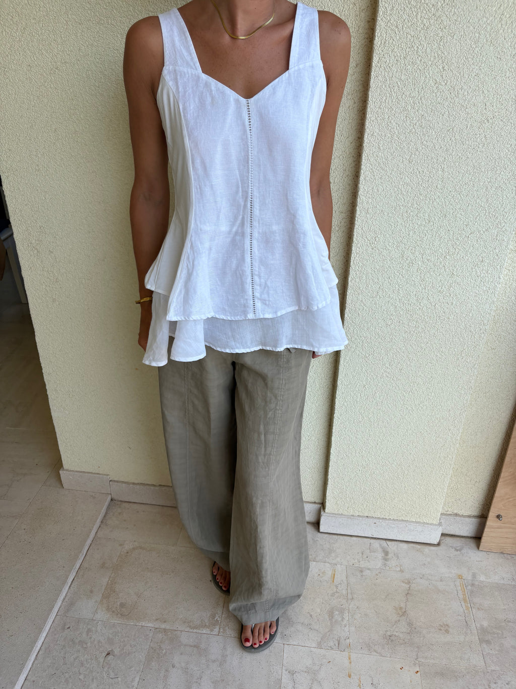 Linen paneled peplum top