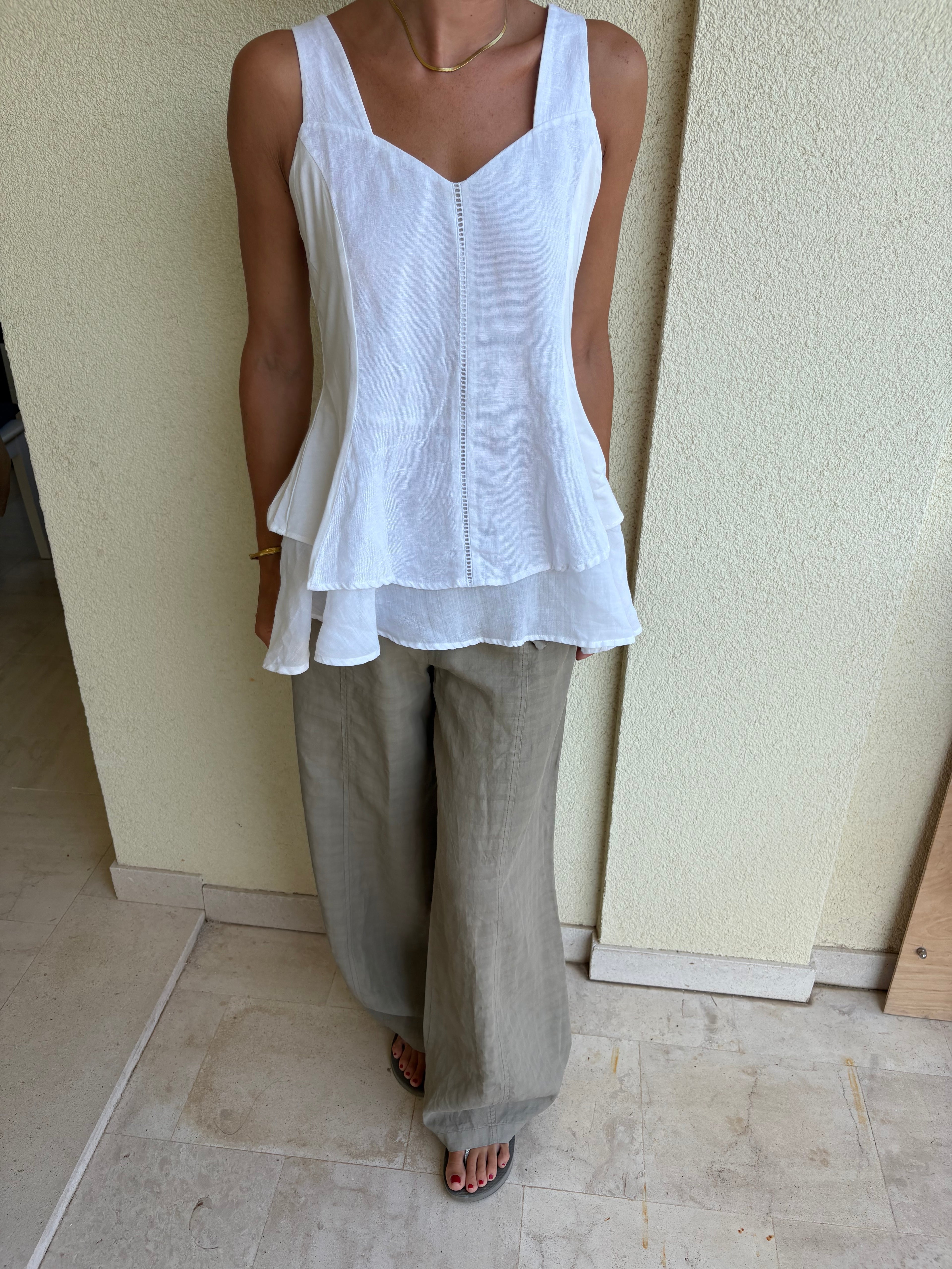 Linen paneled peplum top