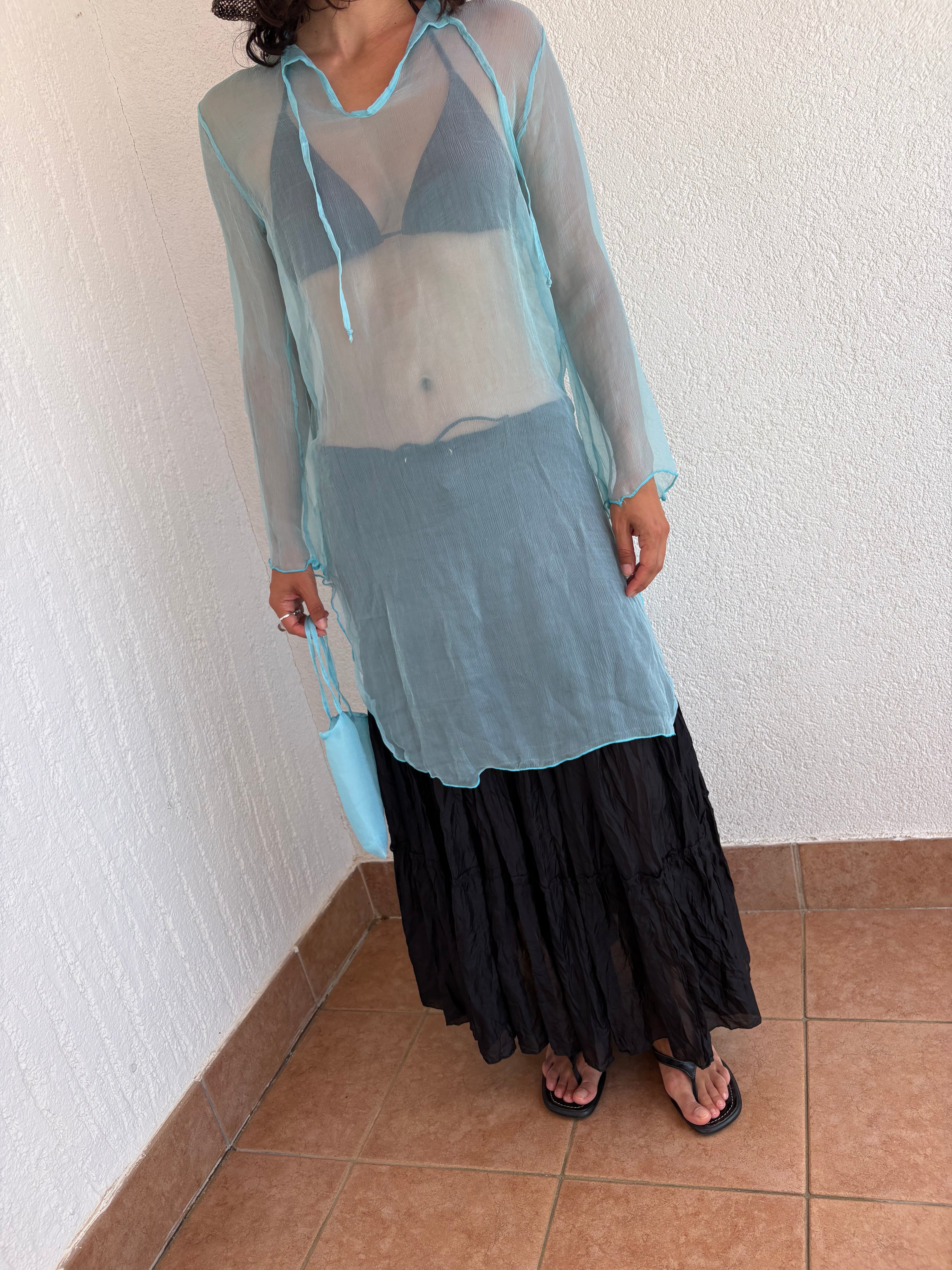 Silk chiffon turqouise tunic
