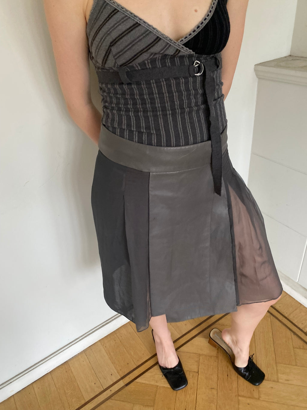 Guy Laroche leather and silk skirt