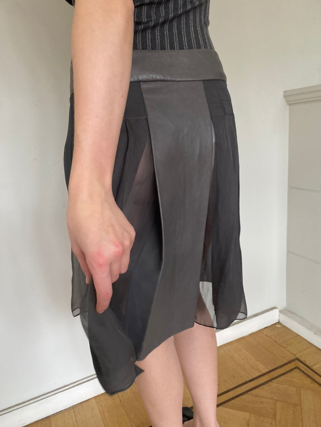 Guy Laroche leather and silk skirt