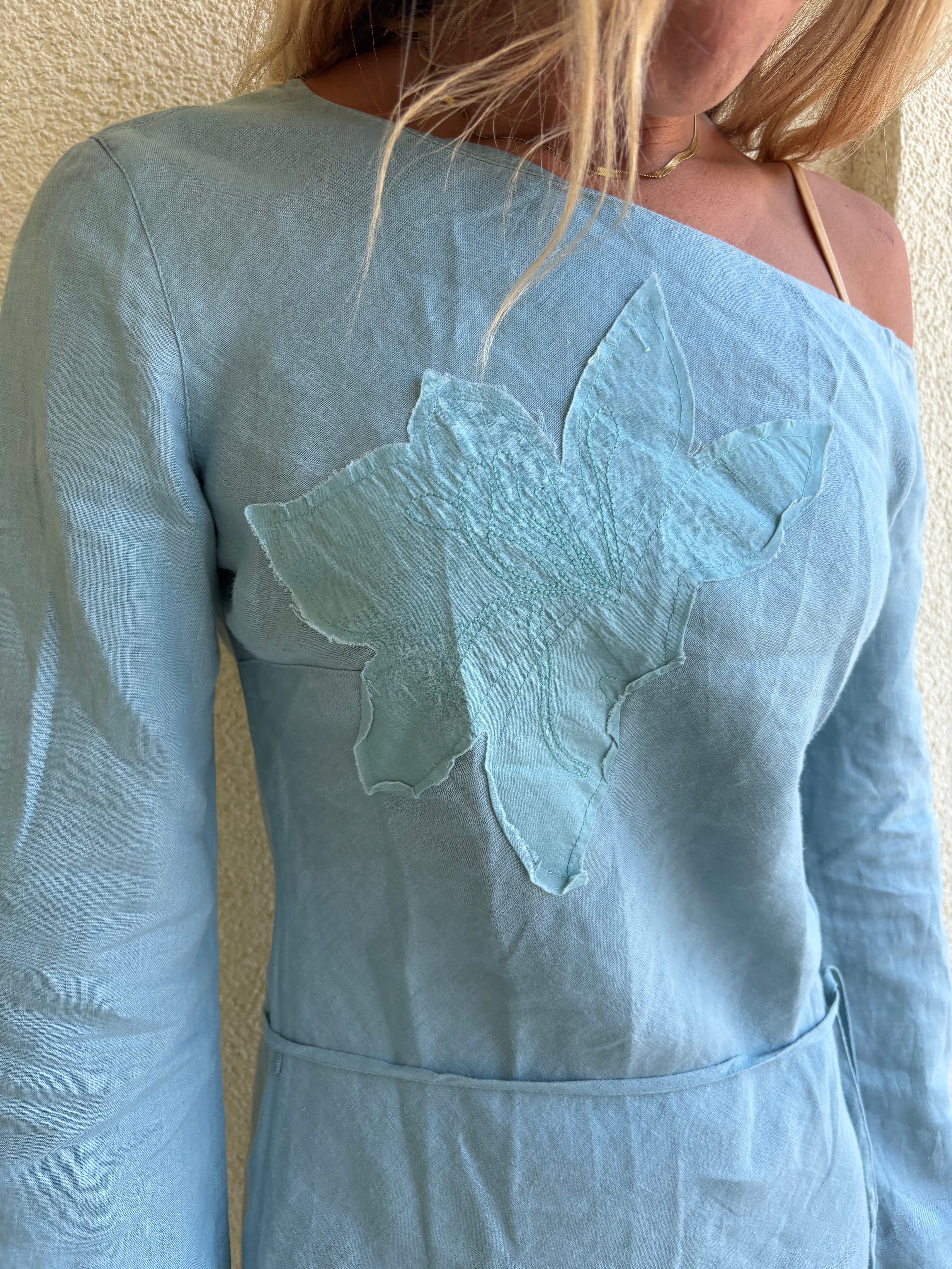 Lightblue linen assymetrical dress