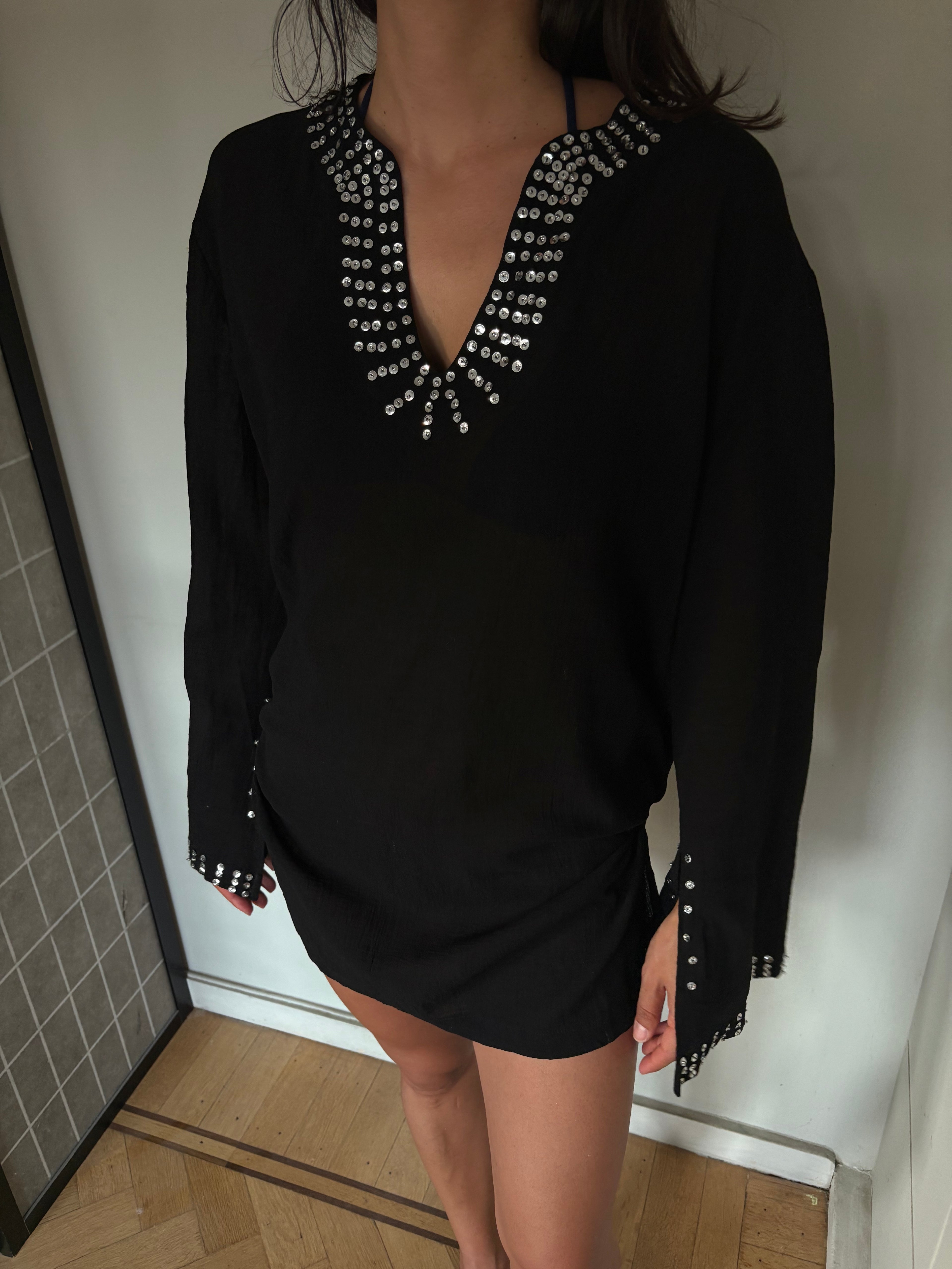 Black sequin tunic with bell sleeves