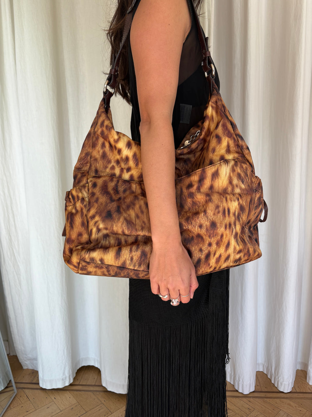 Francesco Biasia leopard fabric large bag