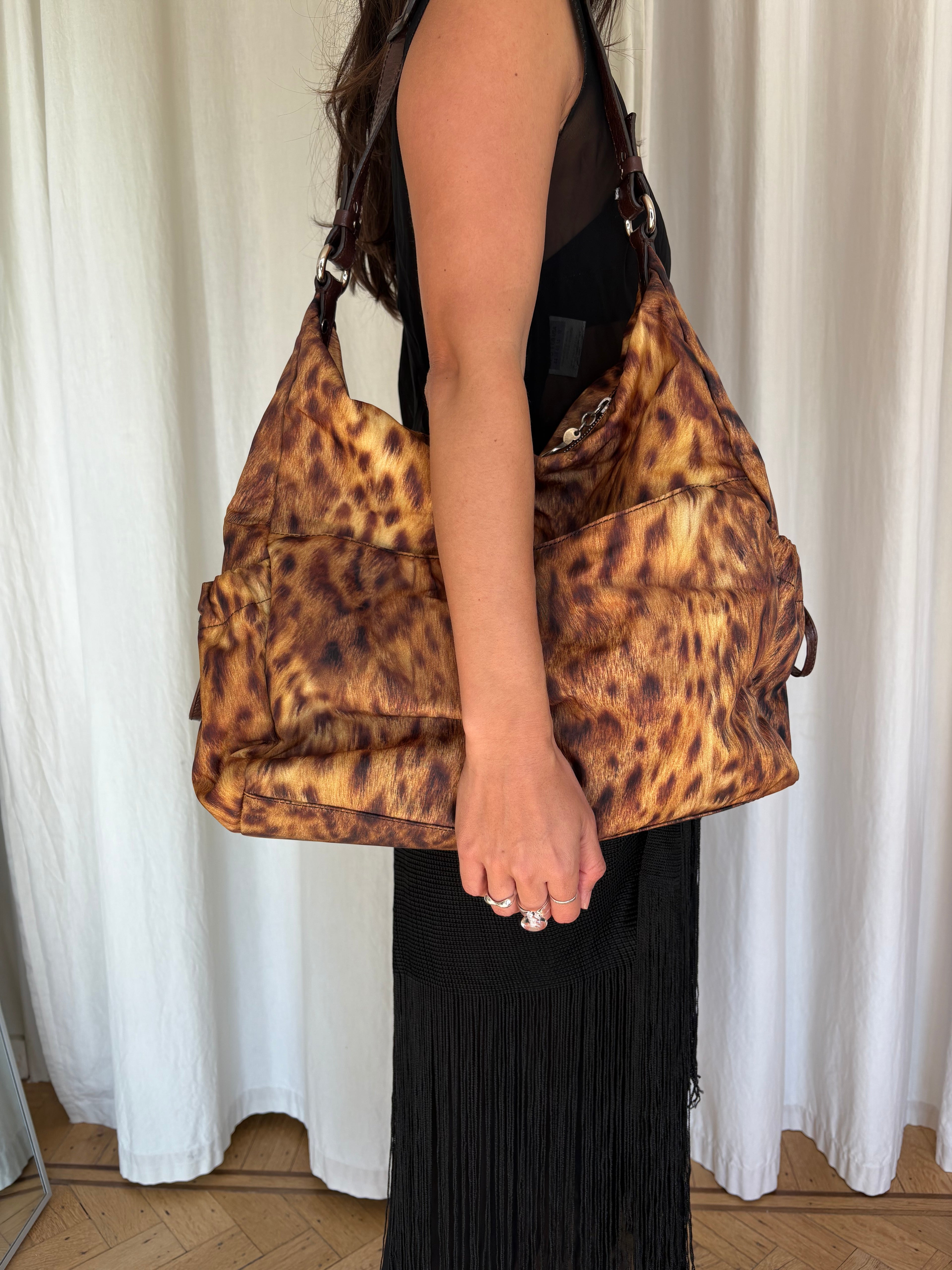 Francesco Biasia leopard fabric large bag