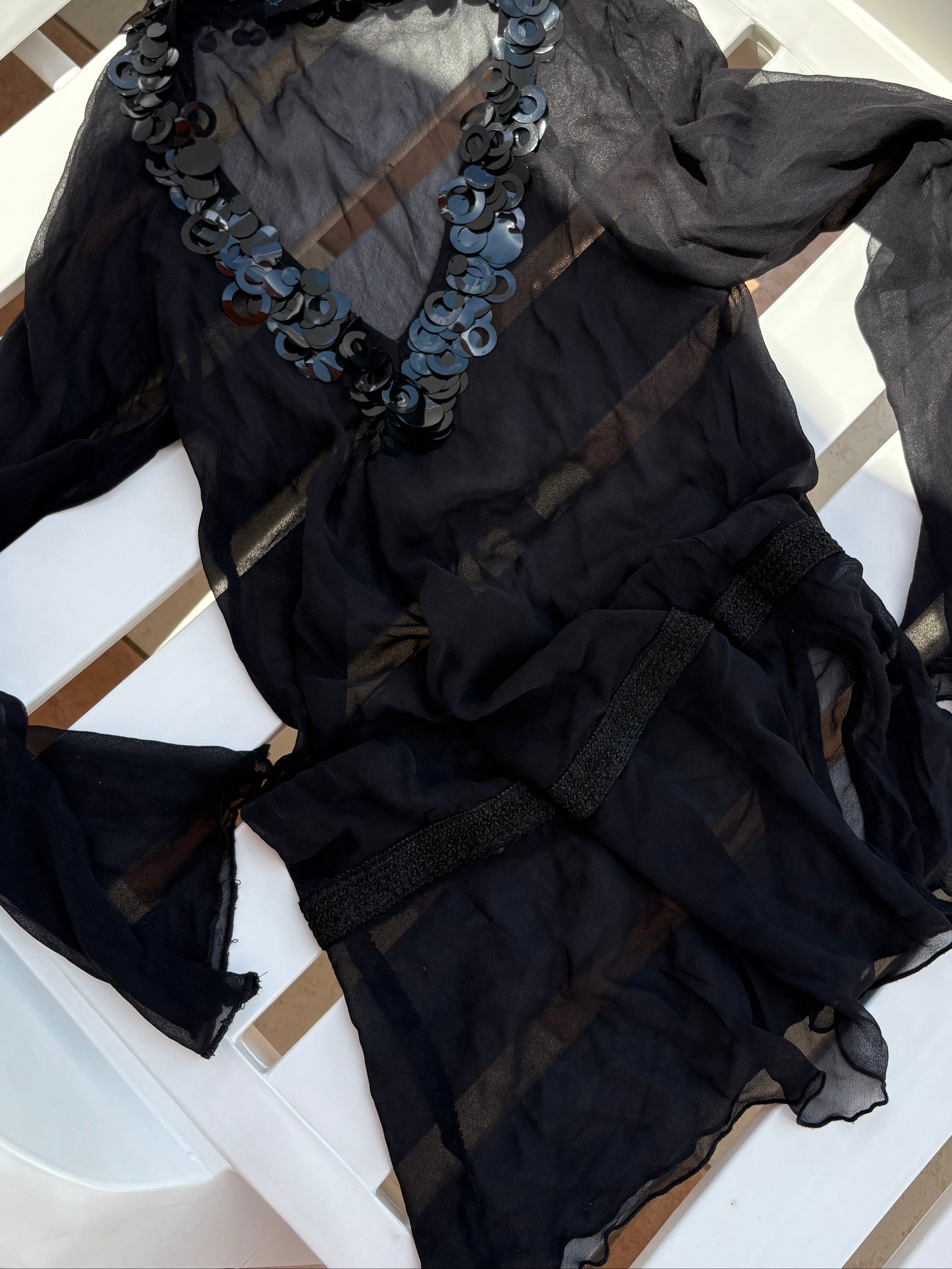 Silk chiffon tunic with sequined collar