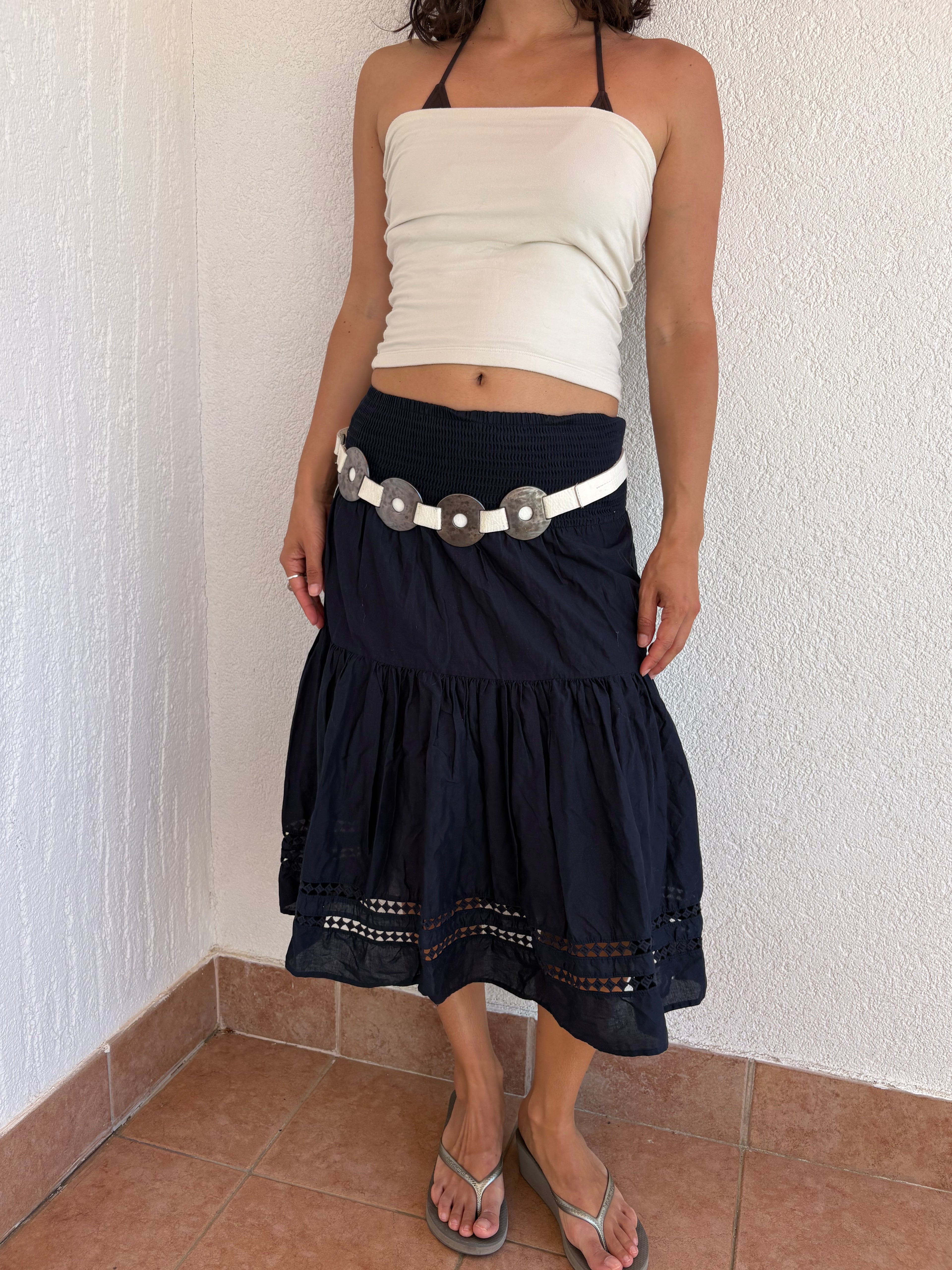 Navy cotton ruffled skirt