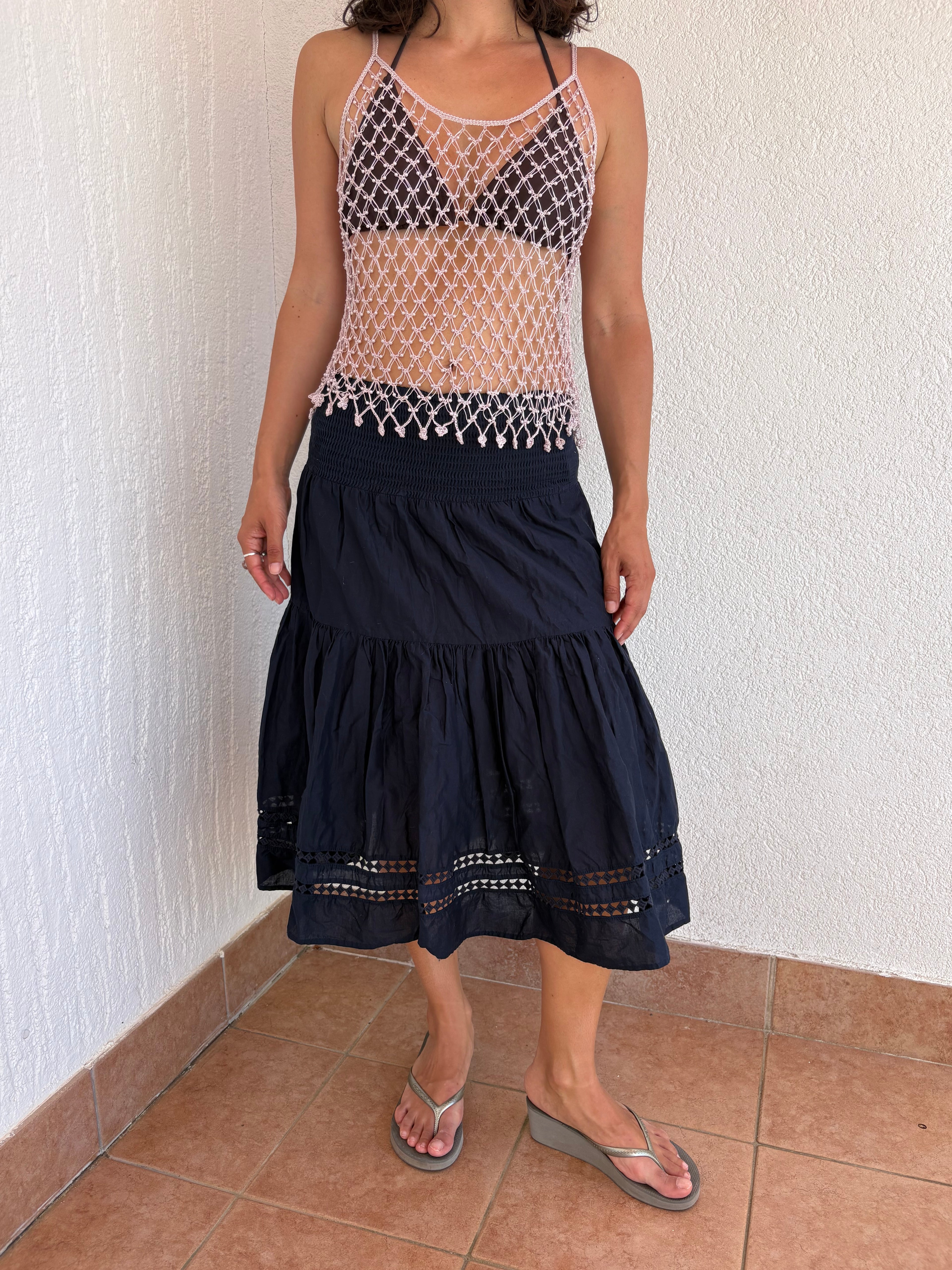Knitted openwork pearl top