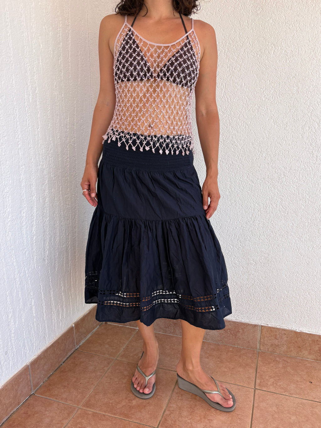 Knitted openwork pearl top
