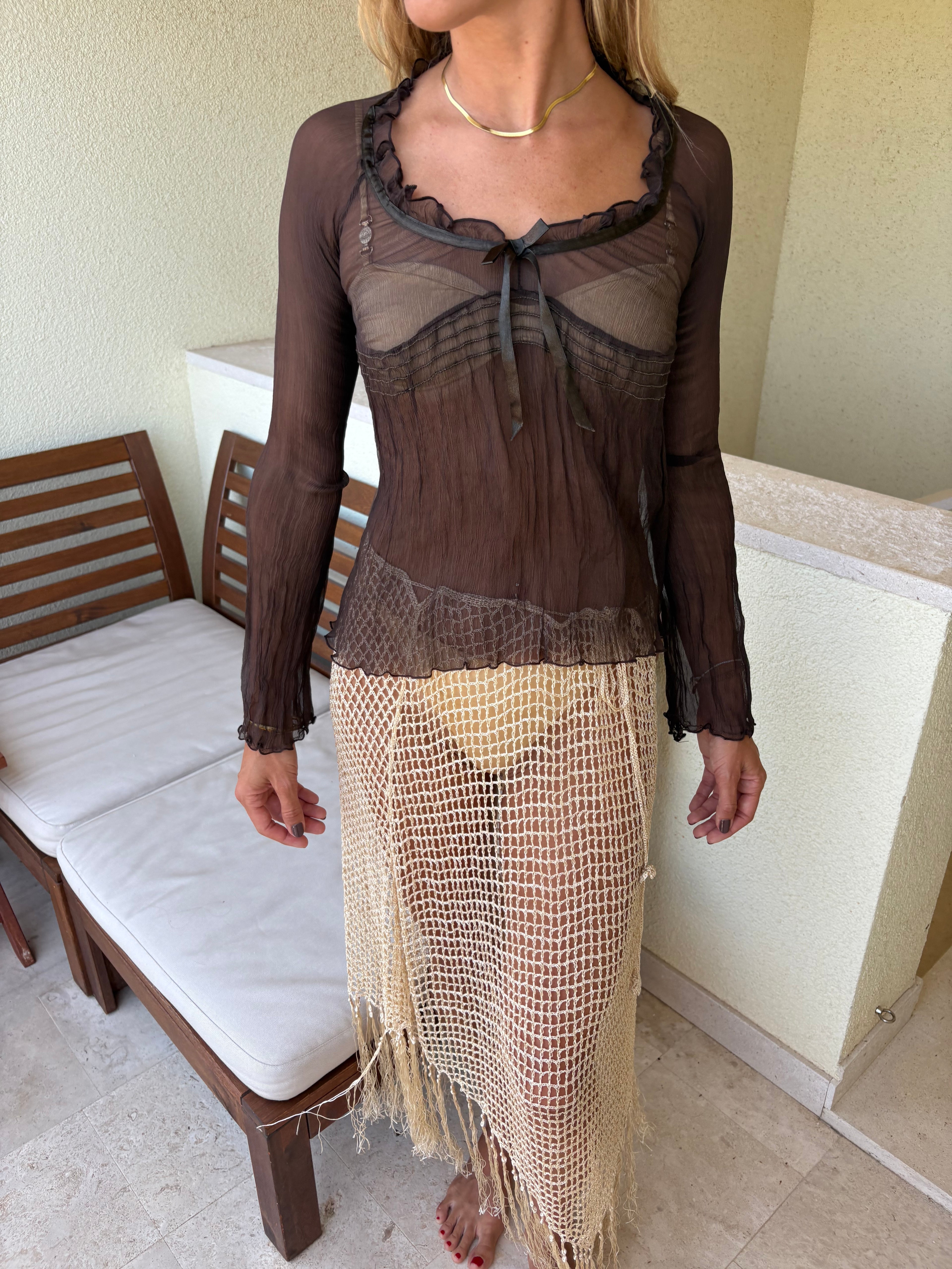 Longsleeve silk sheer blouse