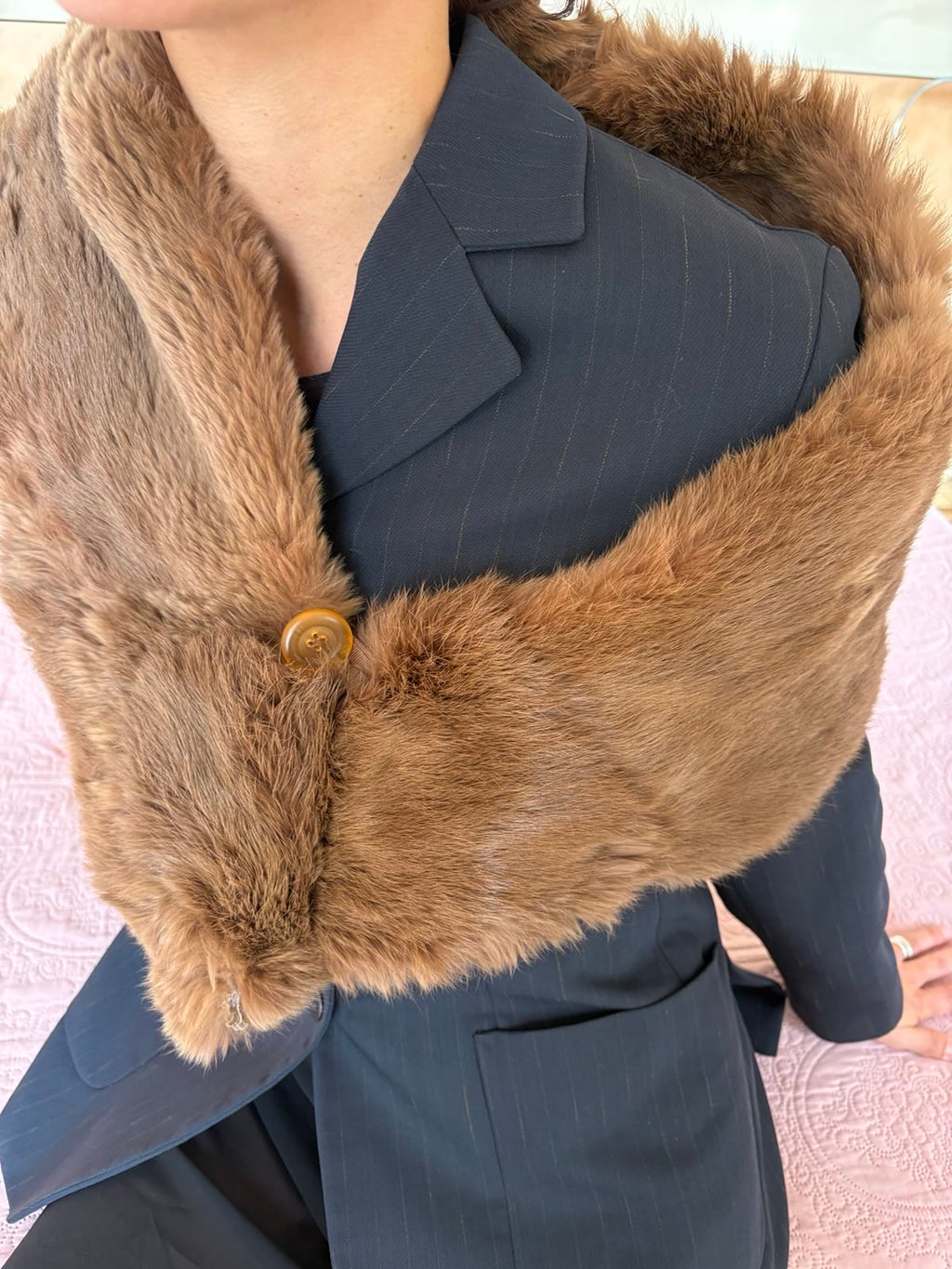 Fur scarf with button closure