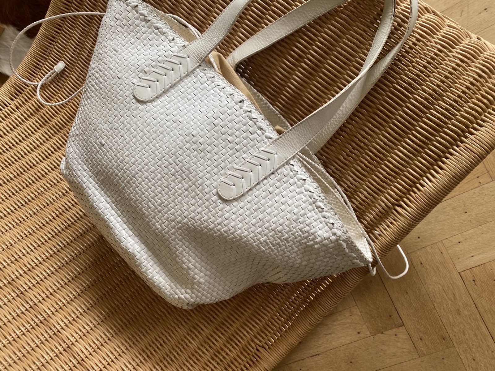 Large braided leather bag