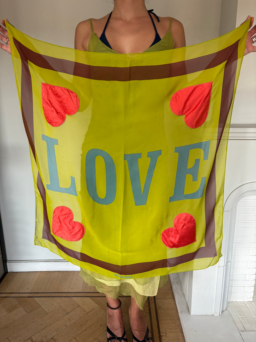 Moschino green silk scarf
