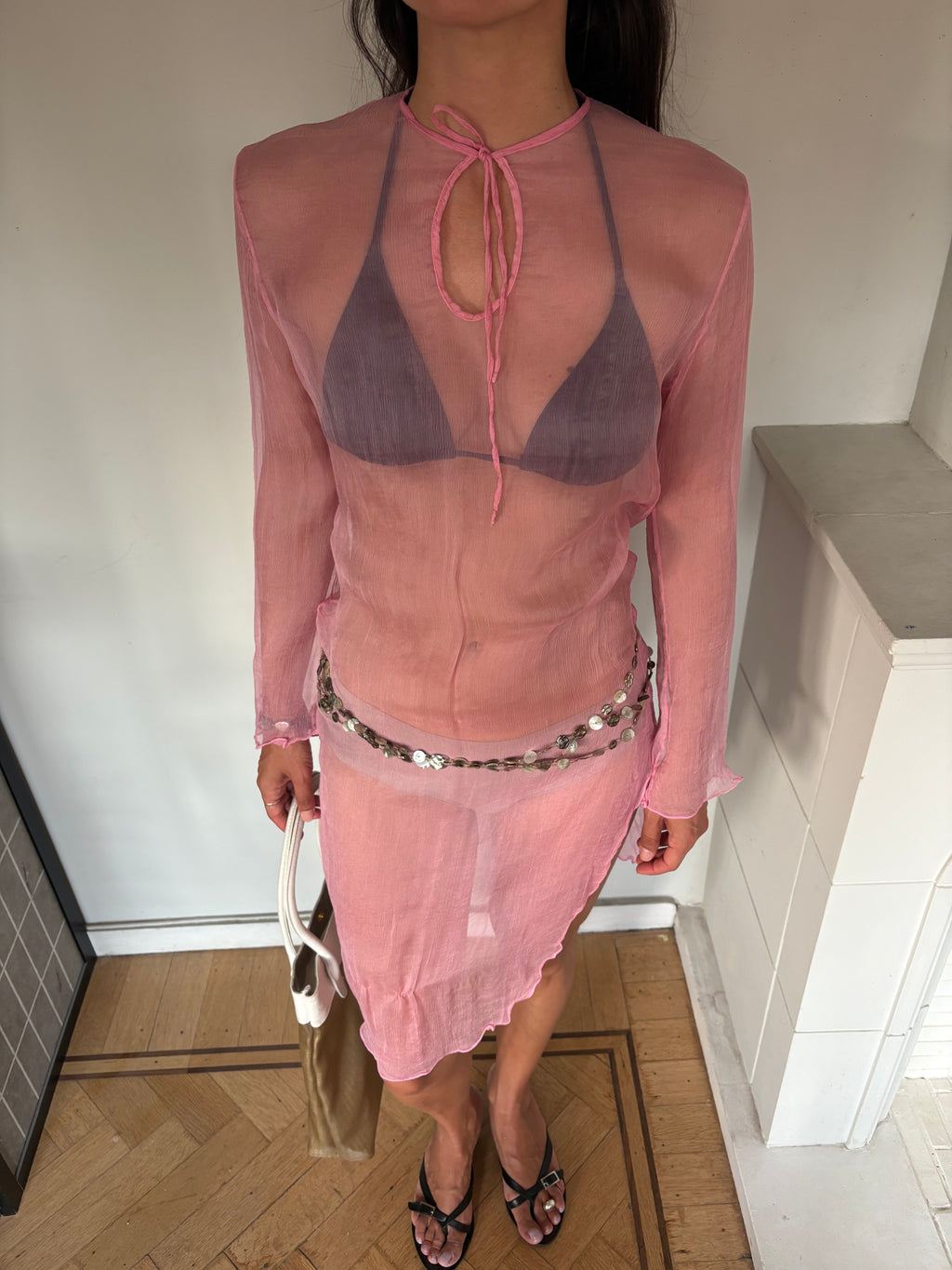 Pink silk chiffon dress