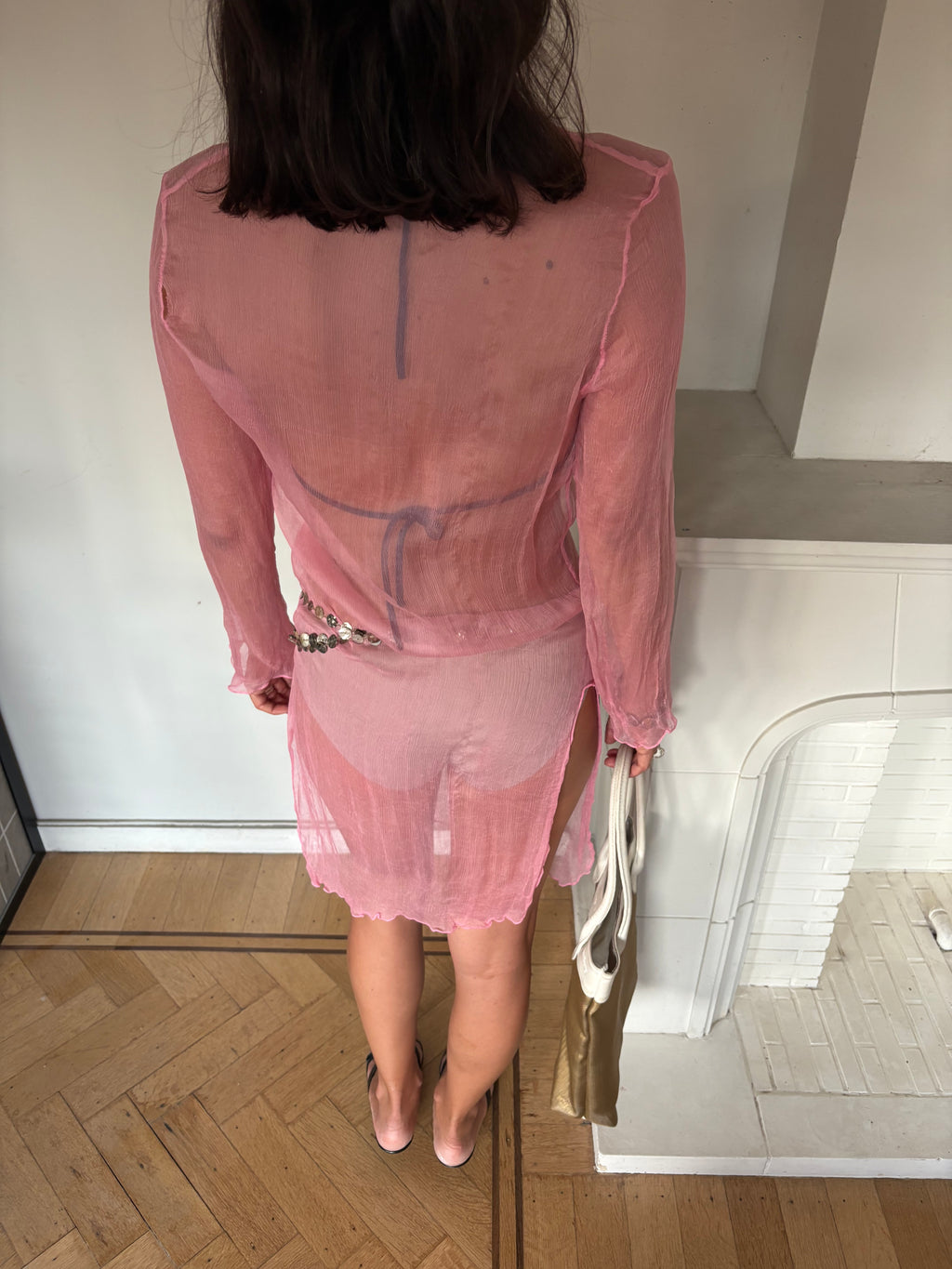 Pink silk chiffon dress