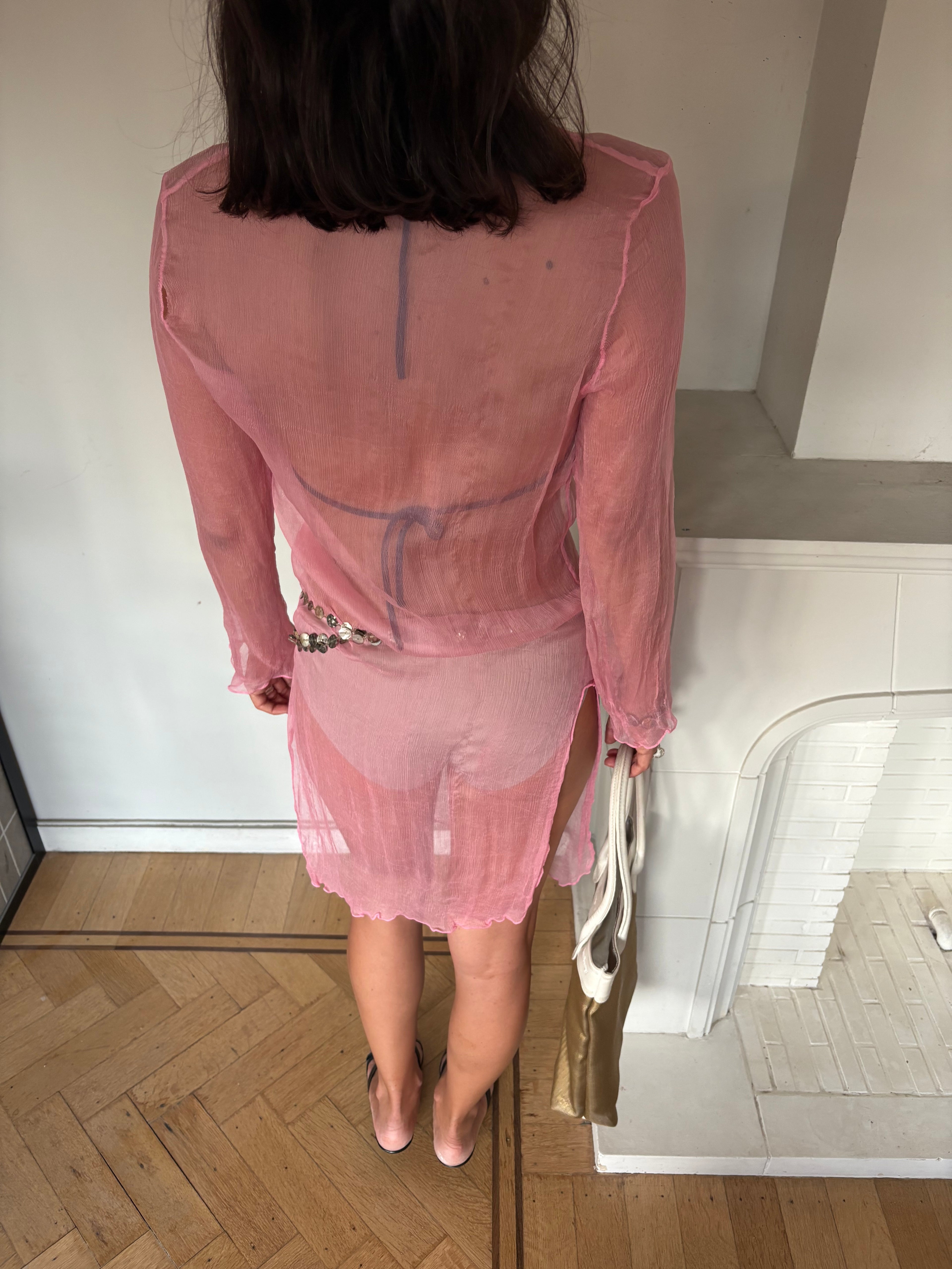 Pink silk chiffon dress