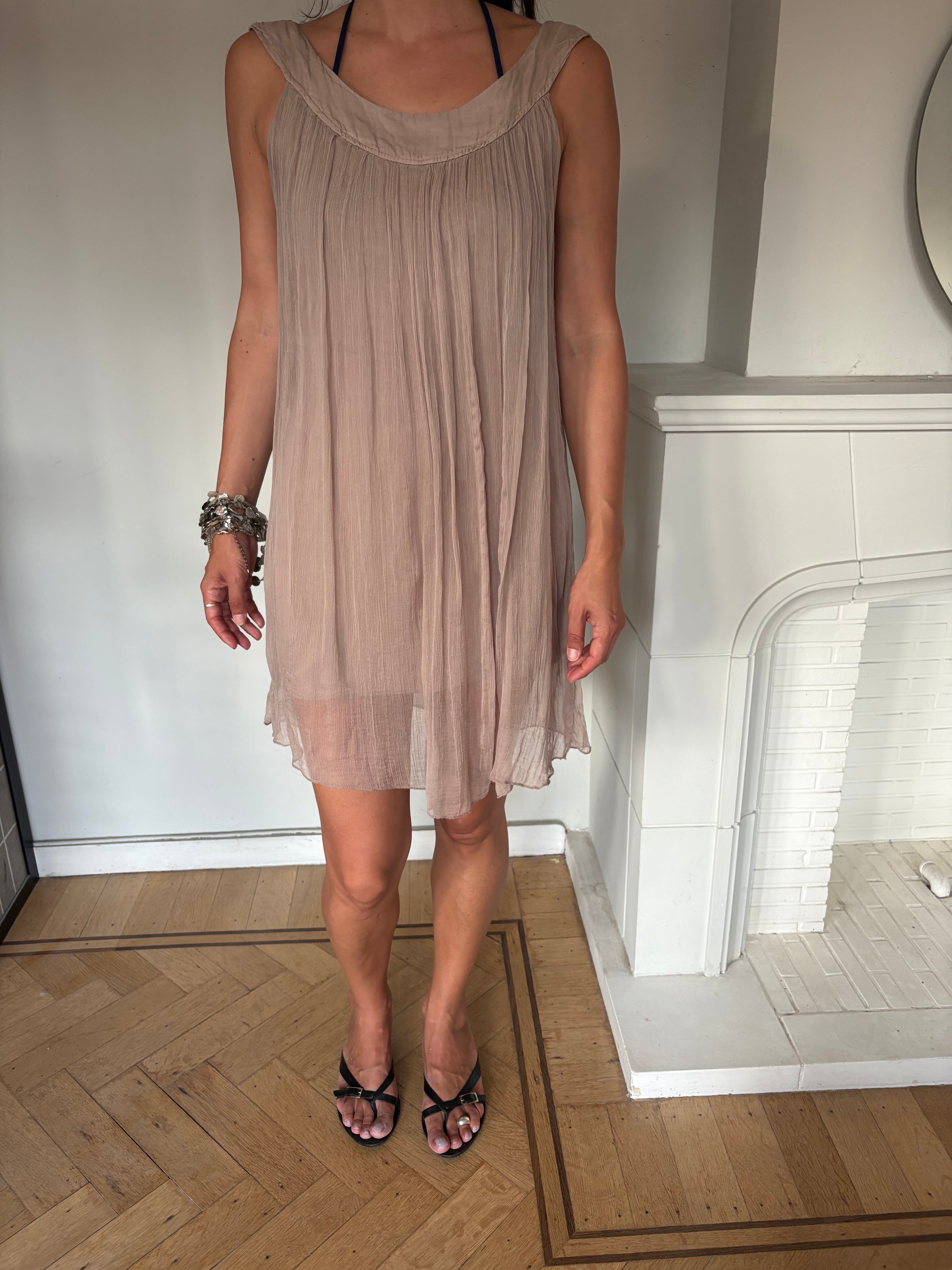Taupe silk chiffon tunic