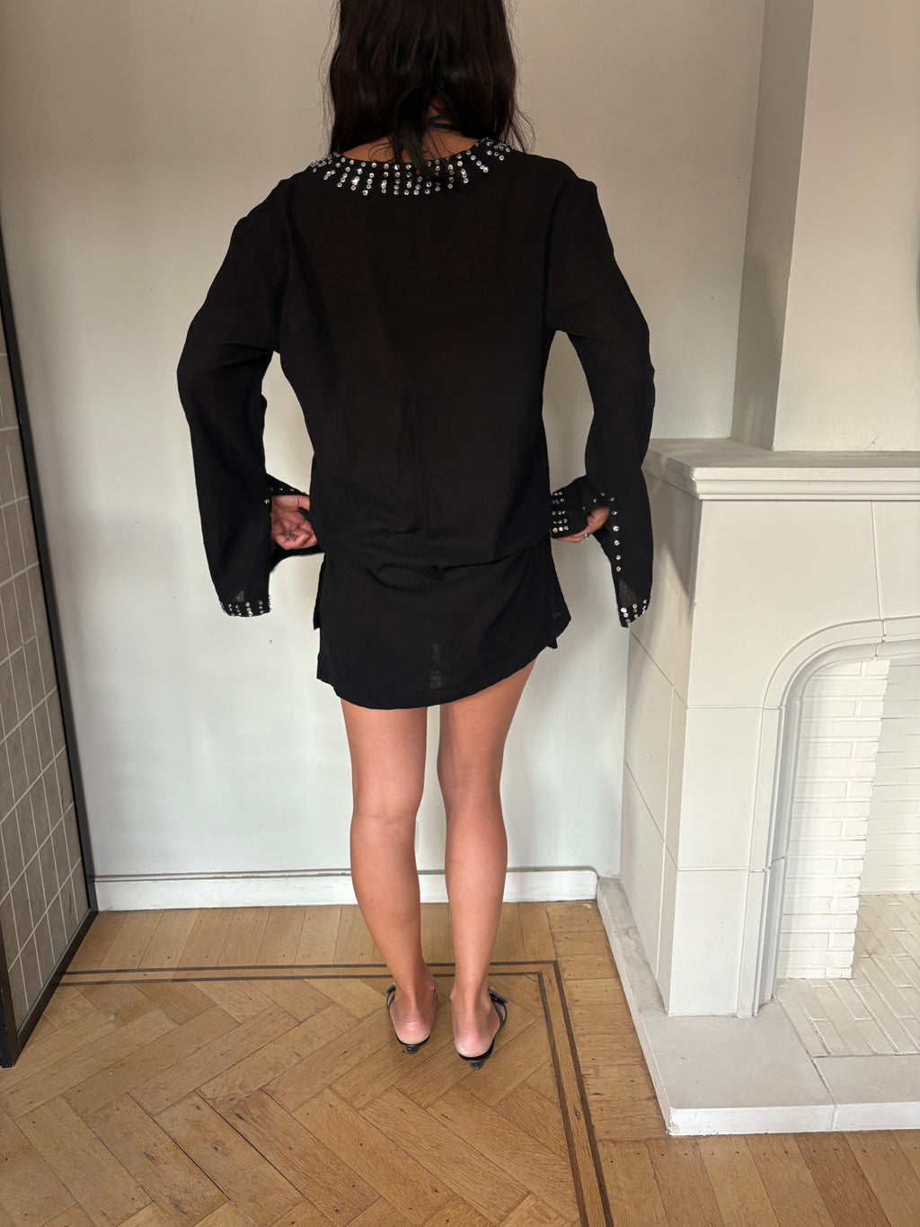 Black sequin tunic with bell sleeves