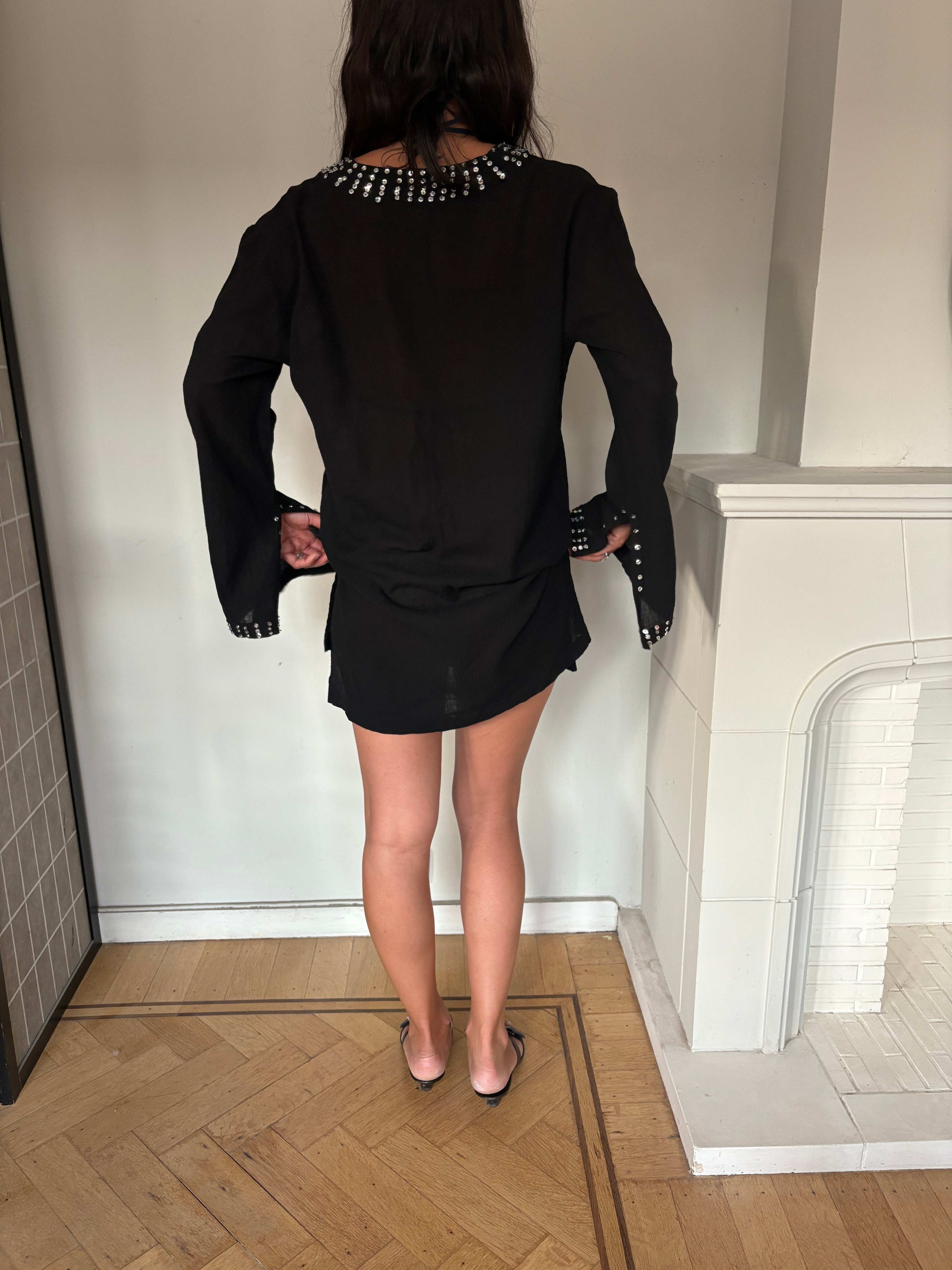 Black sequin tunic with bell sleeves